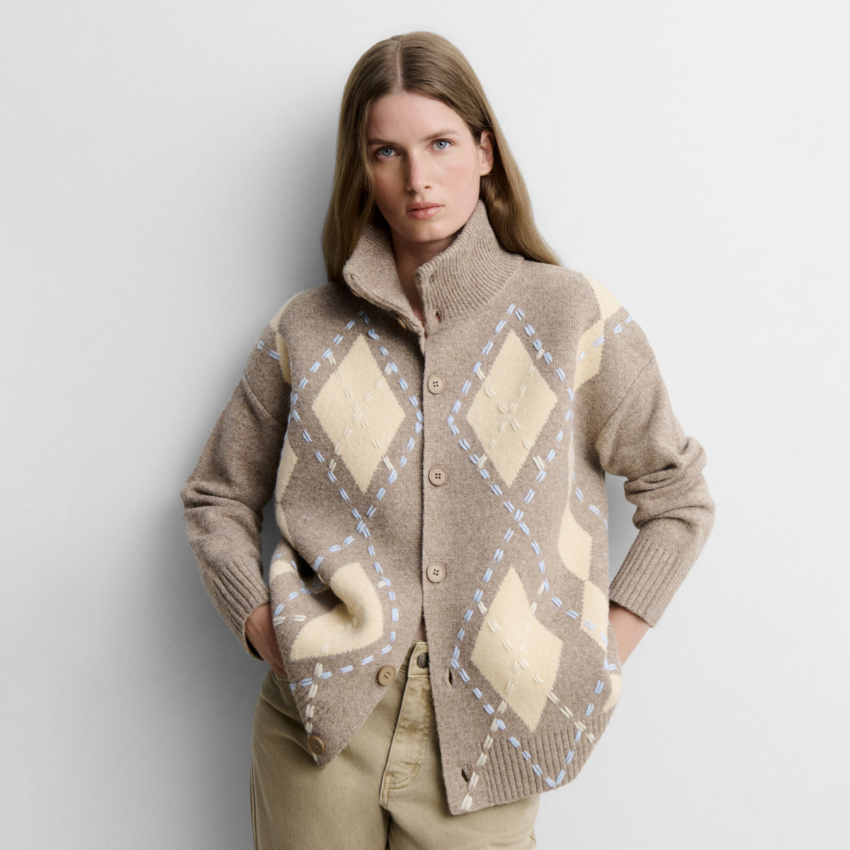 Cardigan en maille à losanges