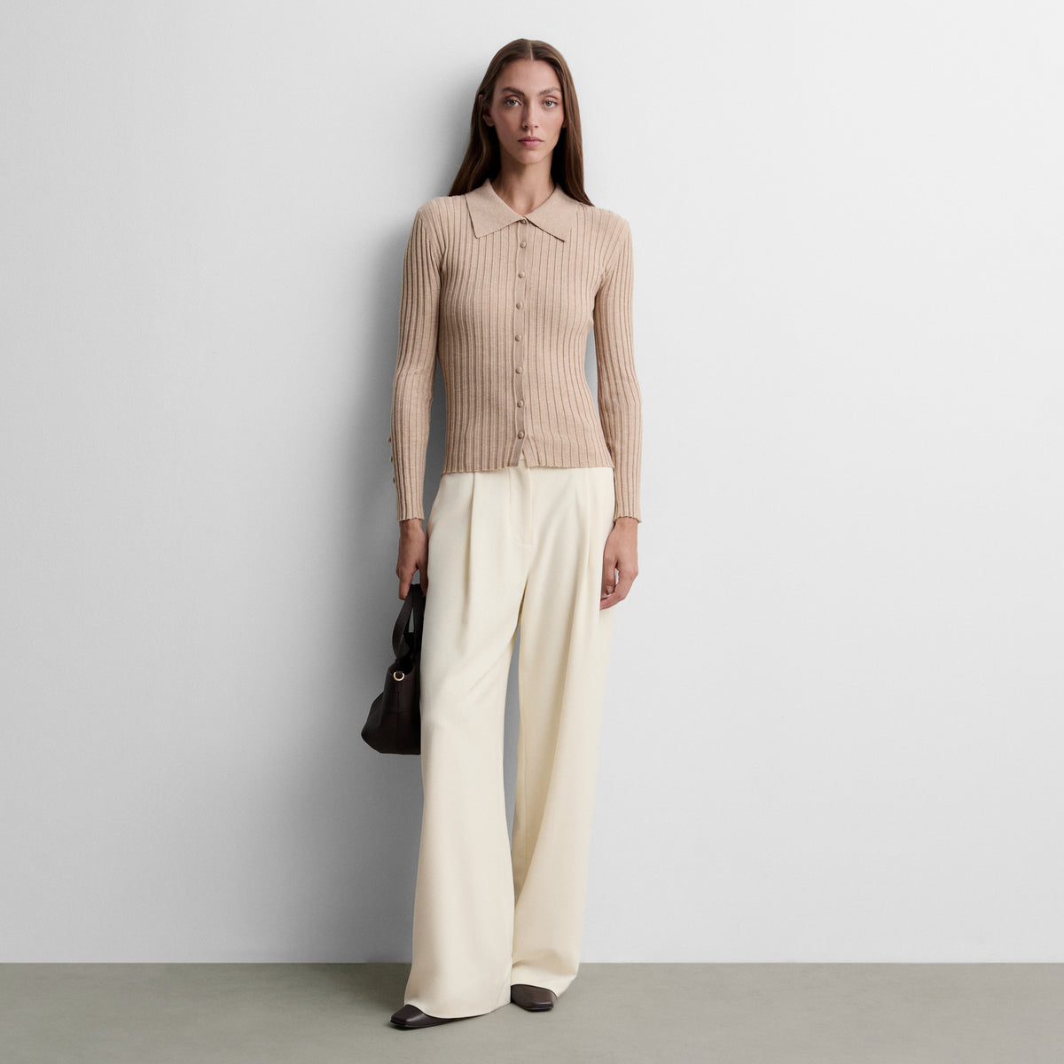 Knit cardigan with shirt collar