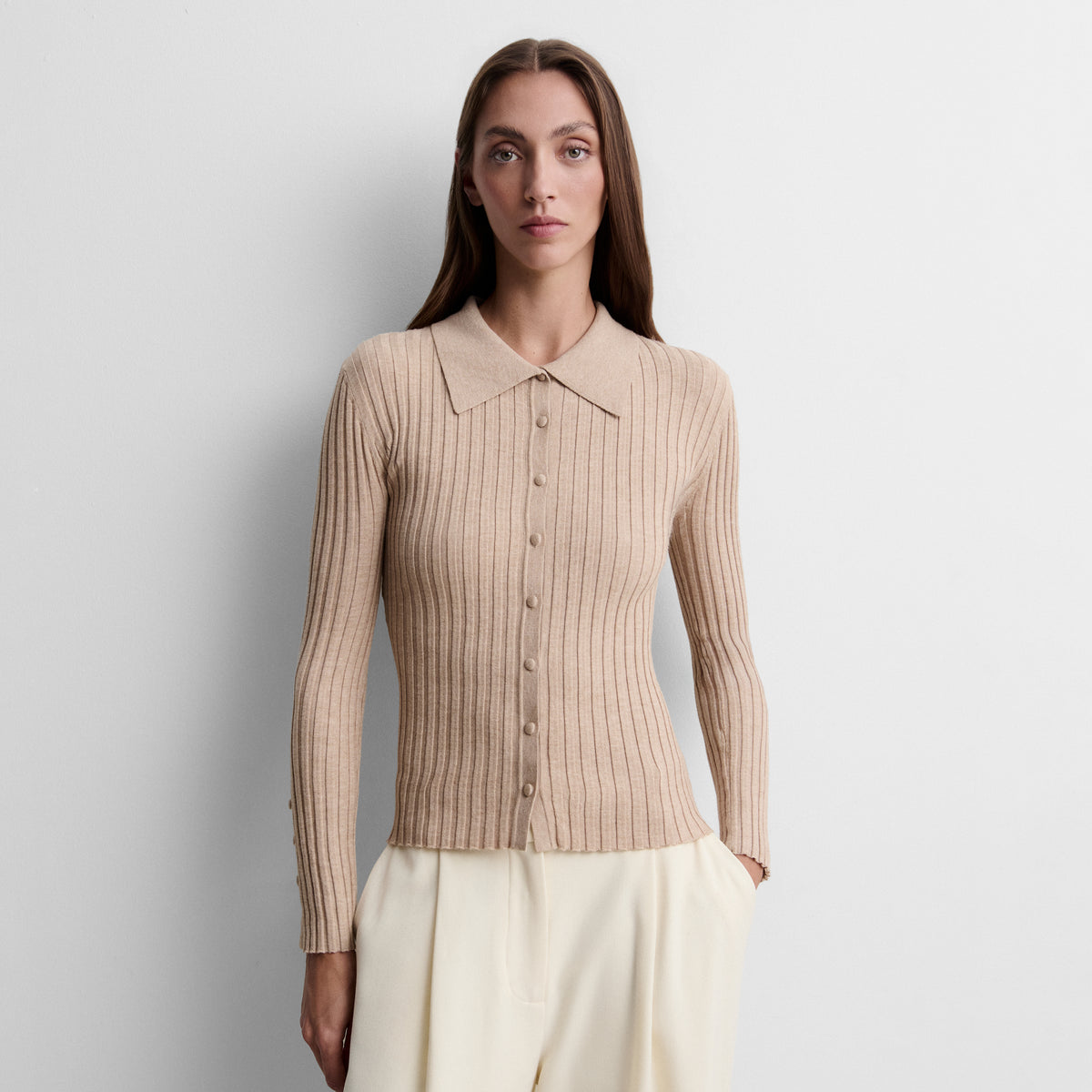 Knit cardigan with shirt collar