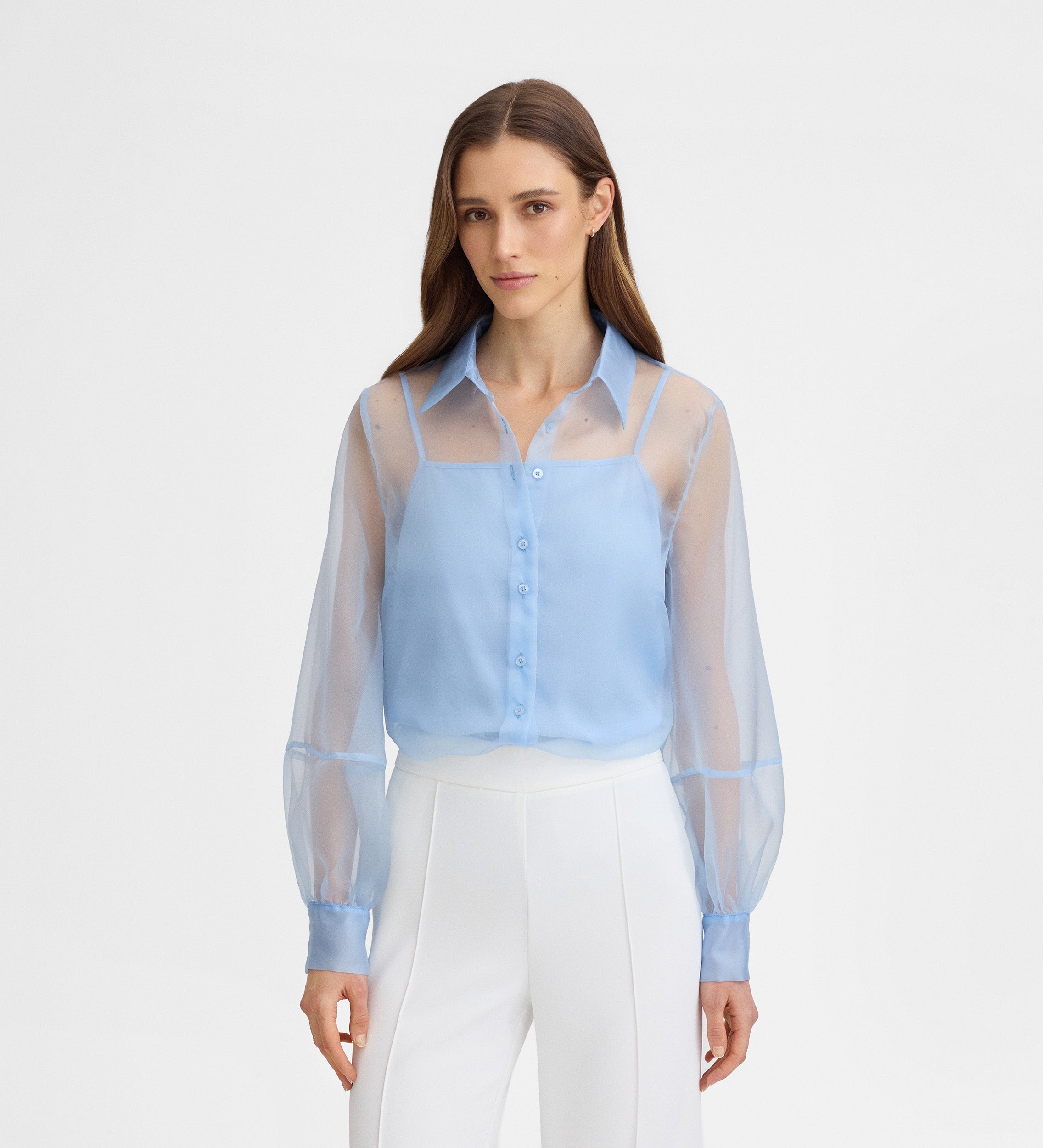 Blusa organza manga larga