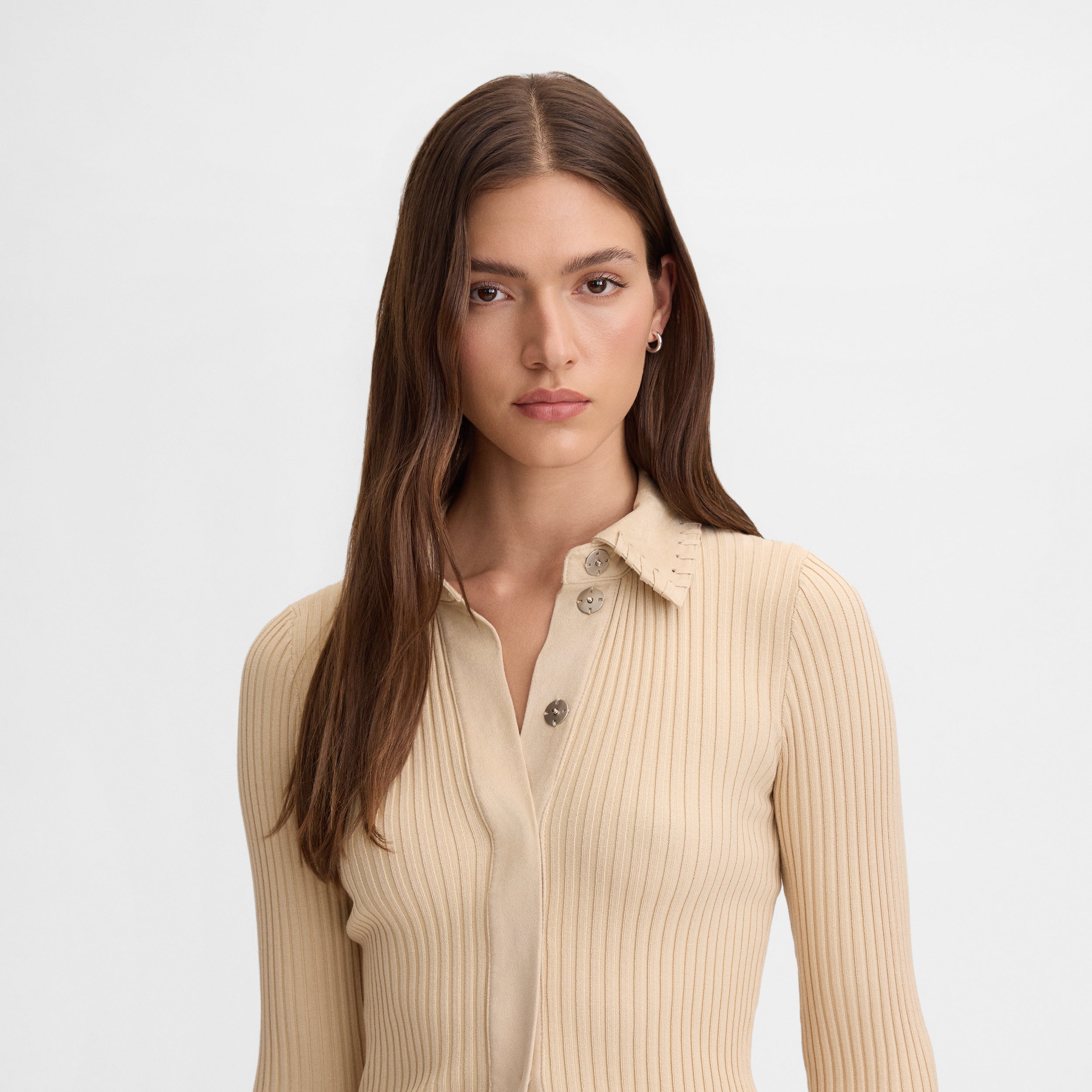 Short bi-material cardigan