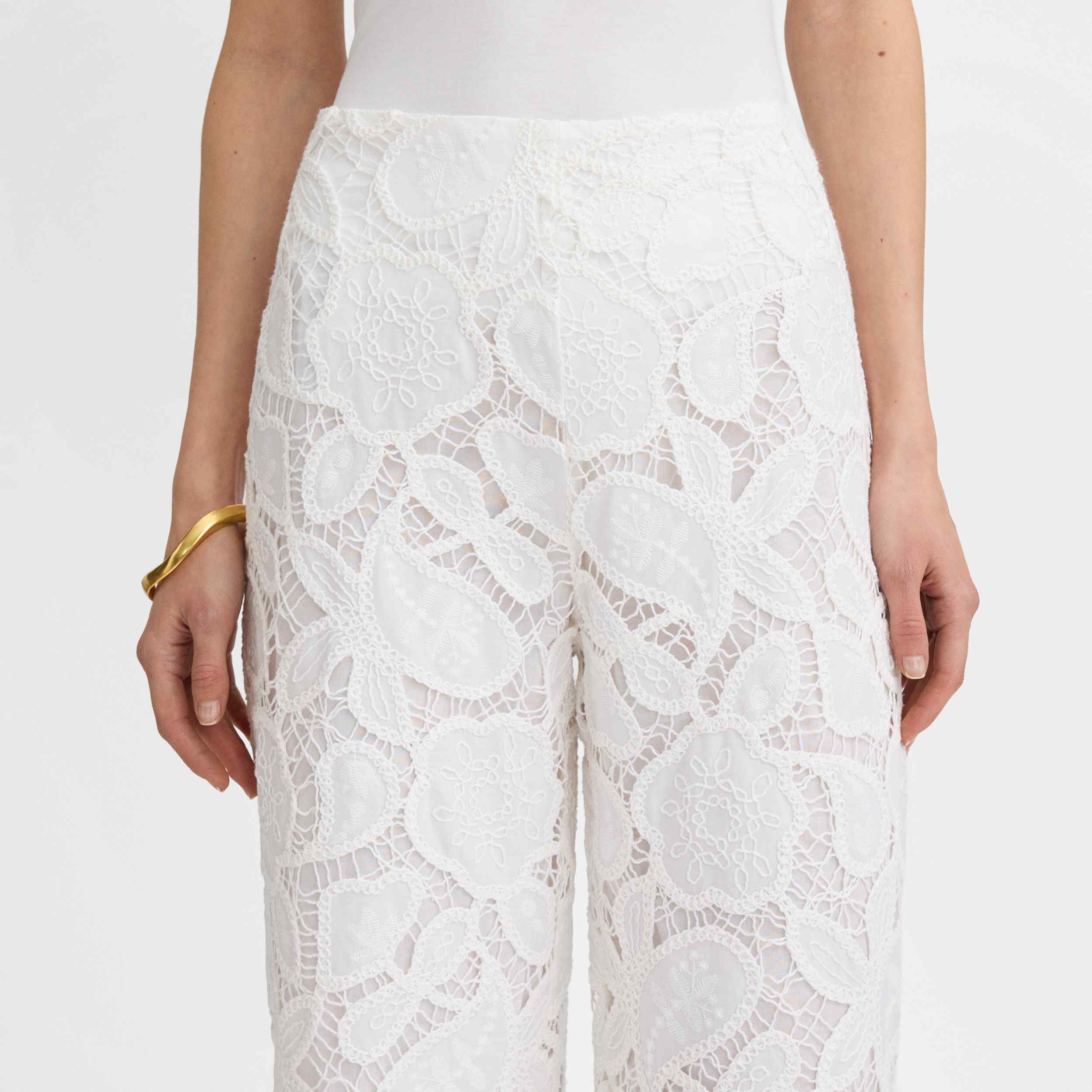 Pantalón crop guipur bordado