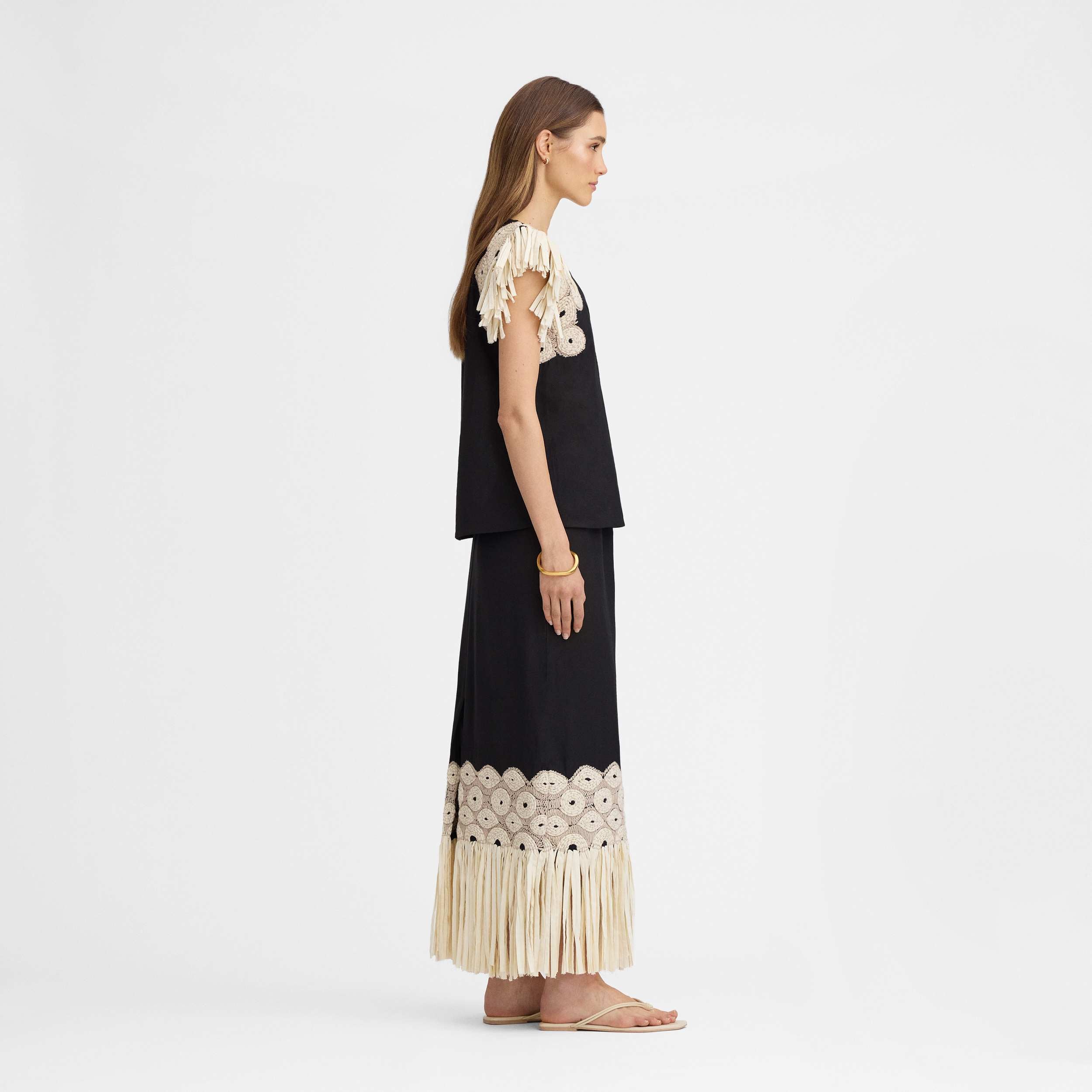 Embroidered fringe top