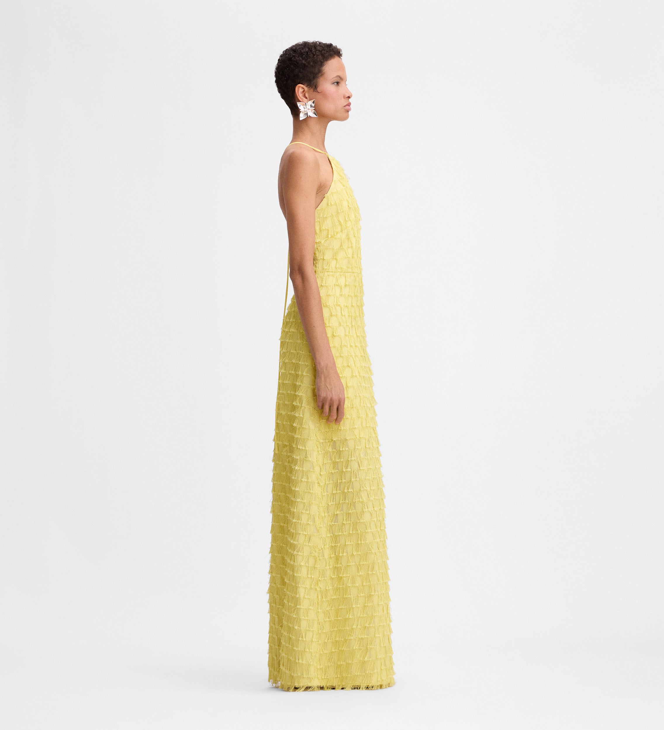 Robe longue jacquard franges