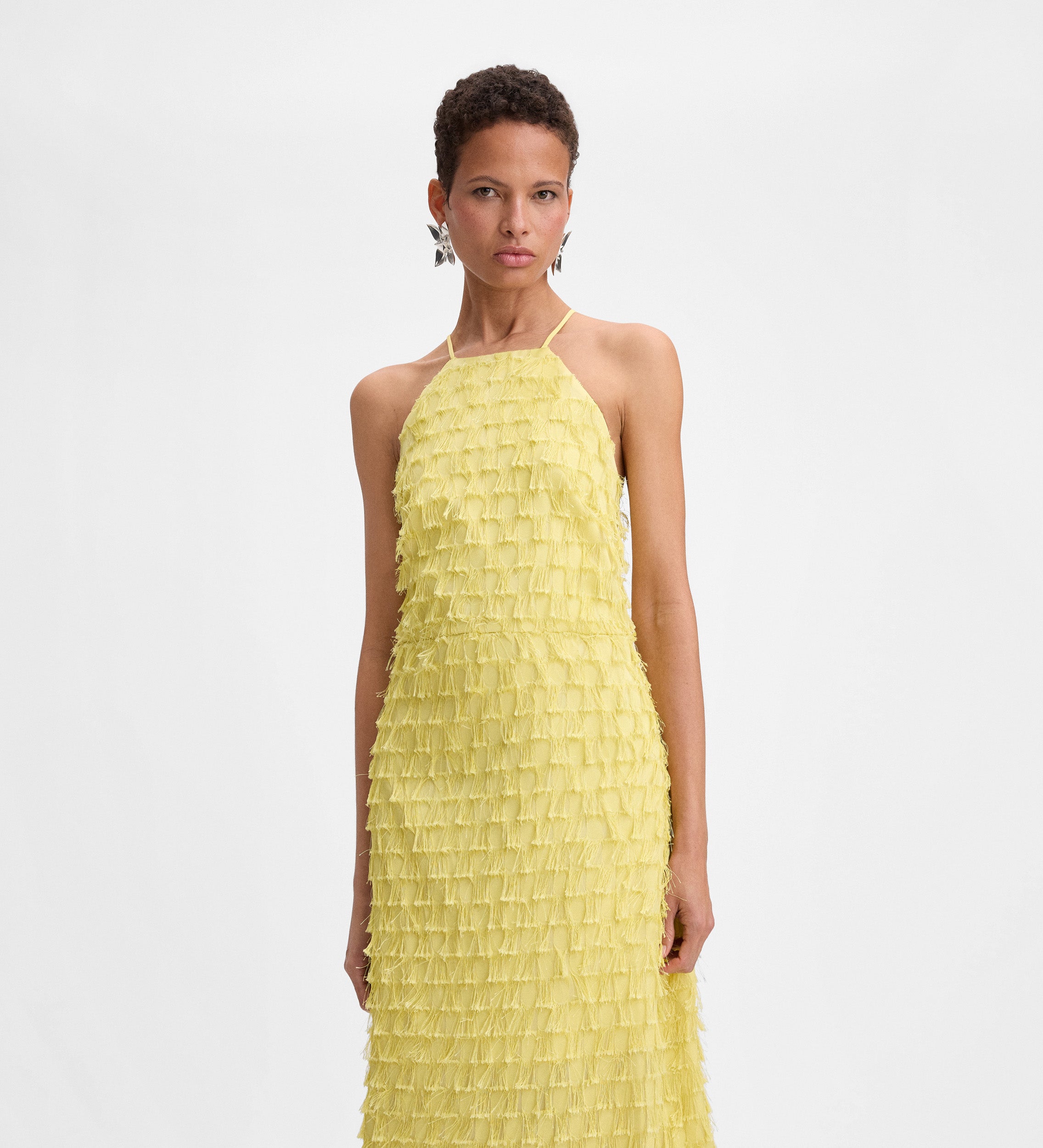Robe longue jacquard franges