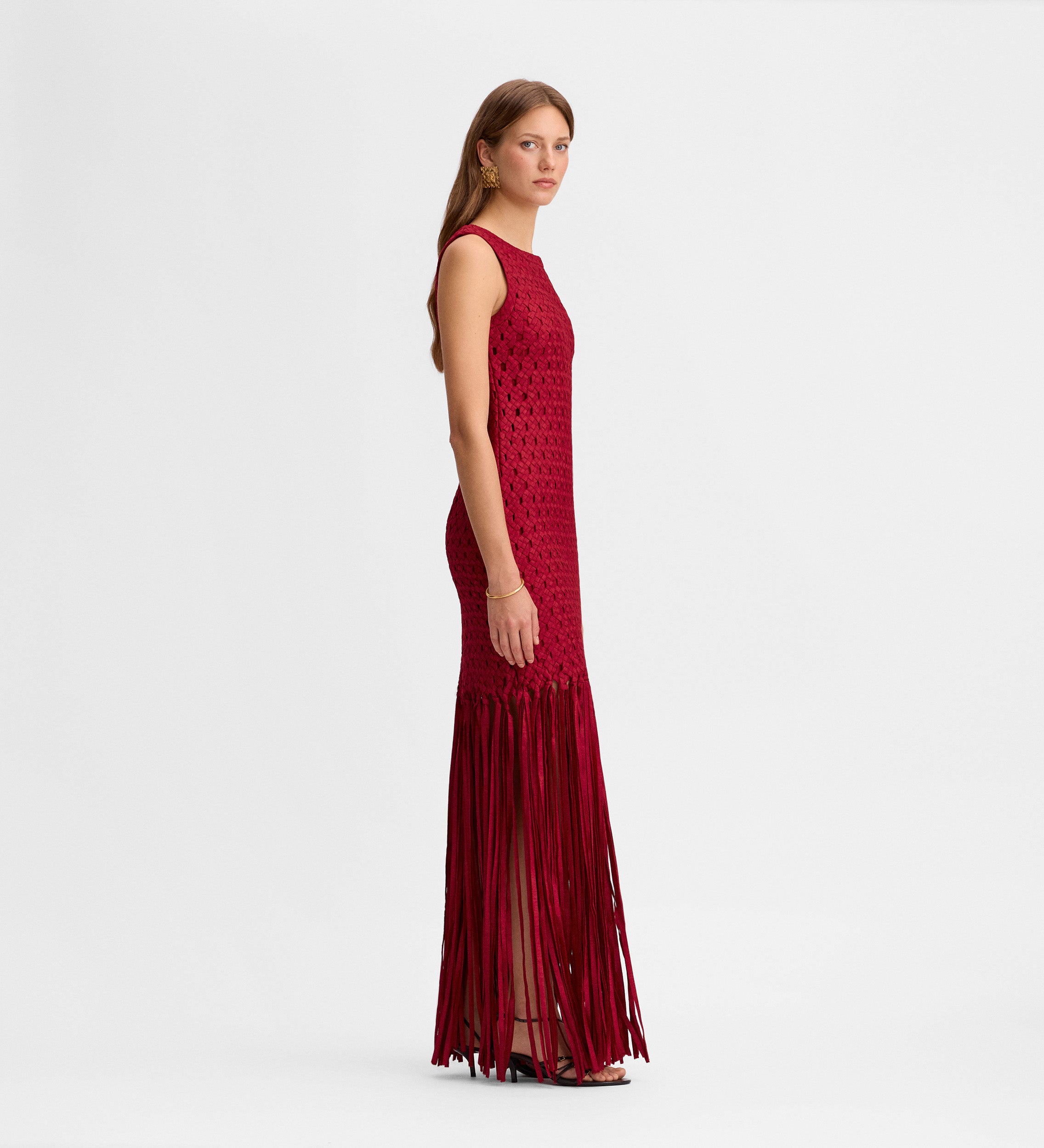 Vestido tafetán flecos
