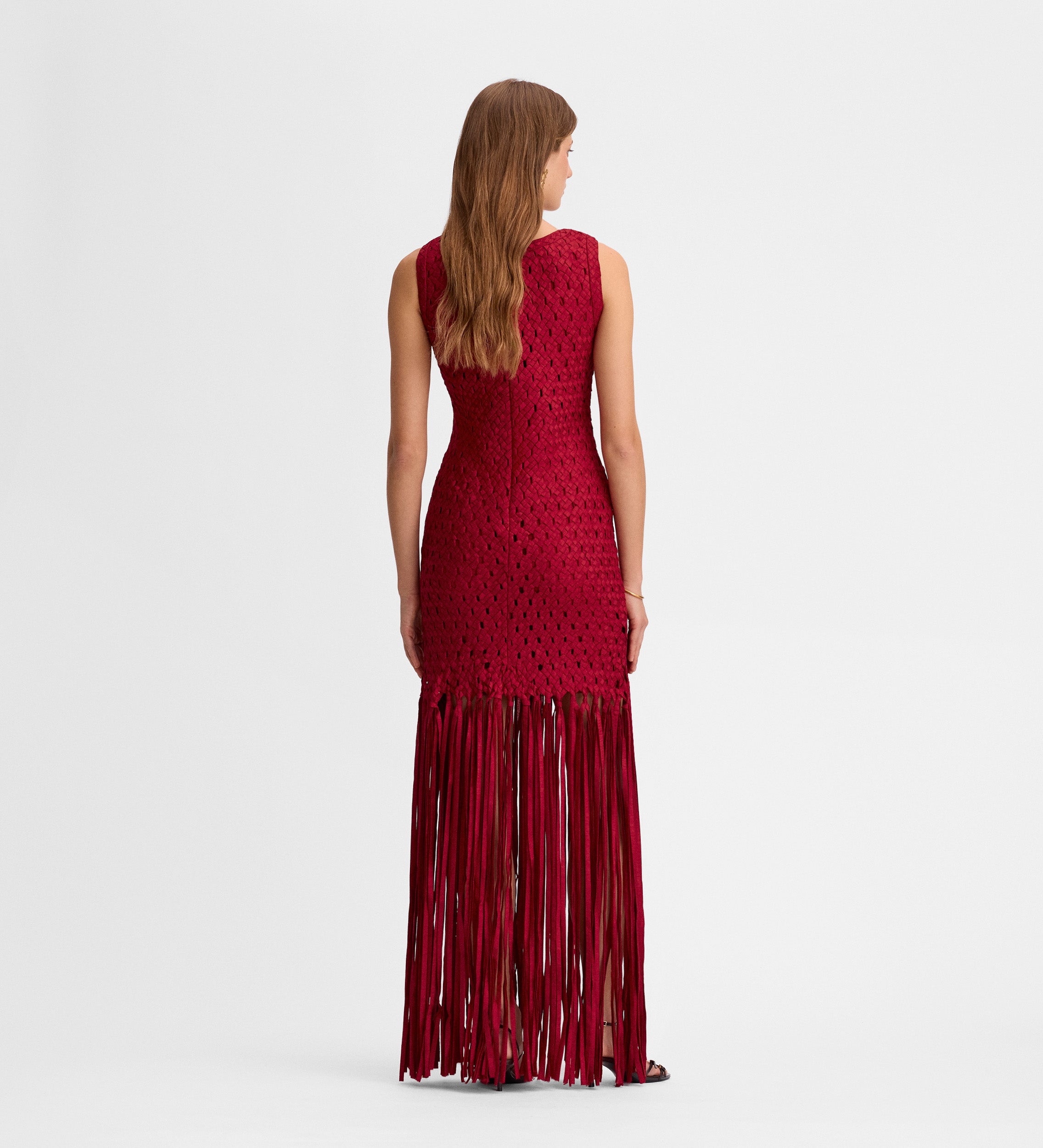 Vestido tafetán flecos