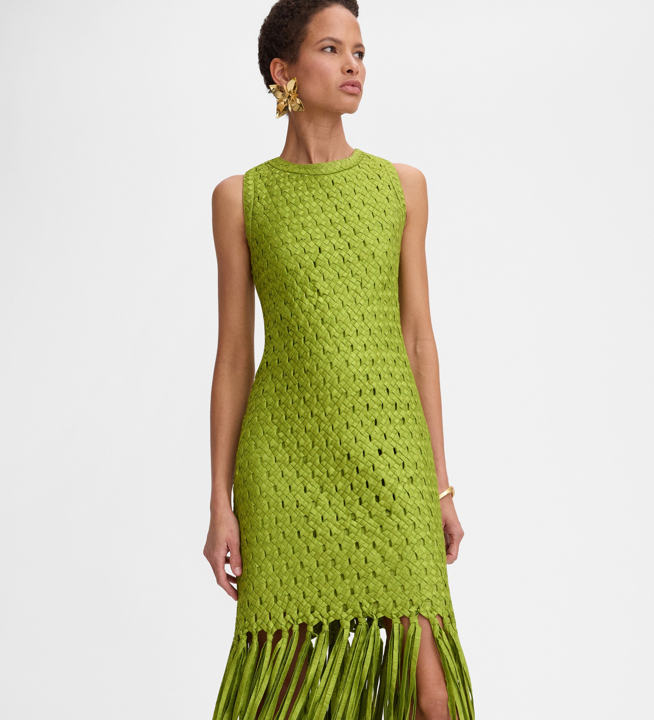 Robe en taffetas à franges