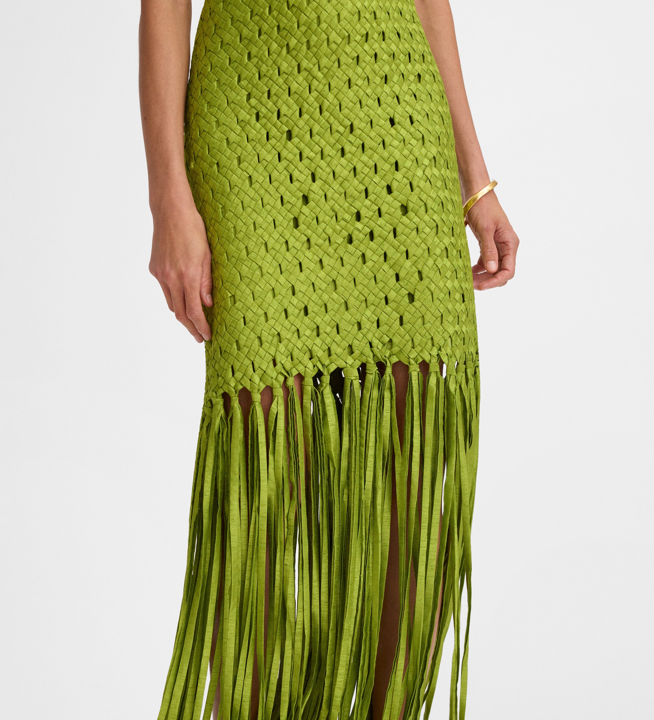 Robe en taffetas à franges