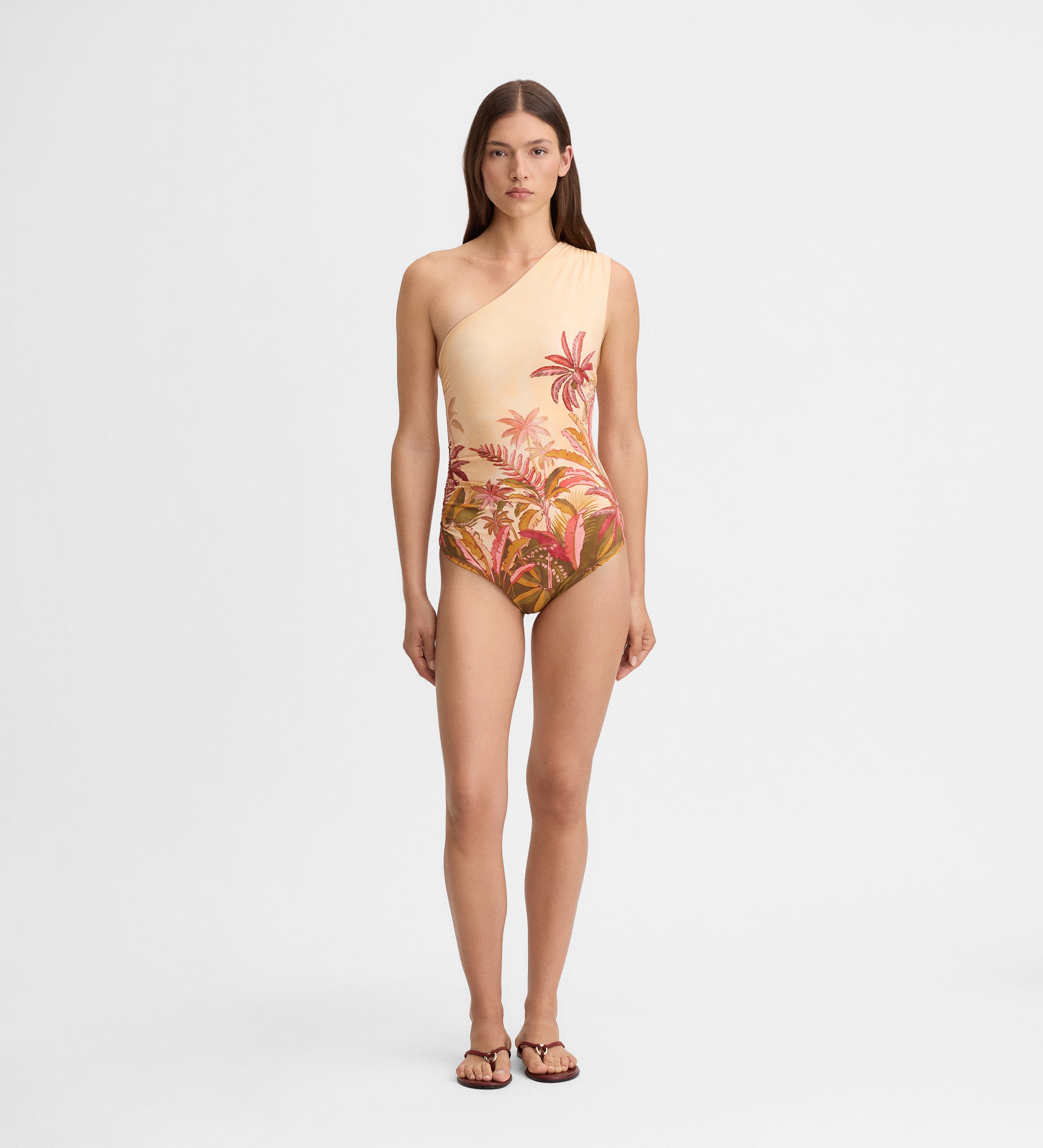 Printed asymmetric neckline swimsuit