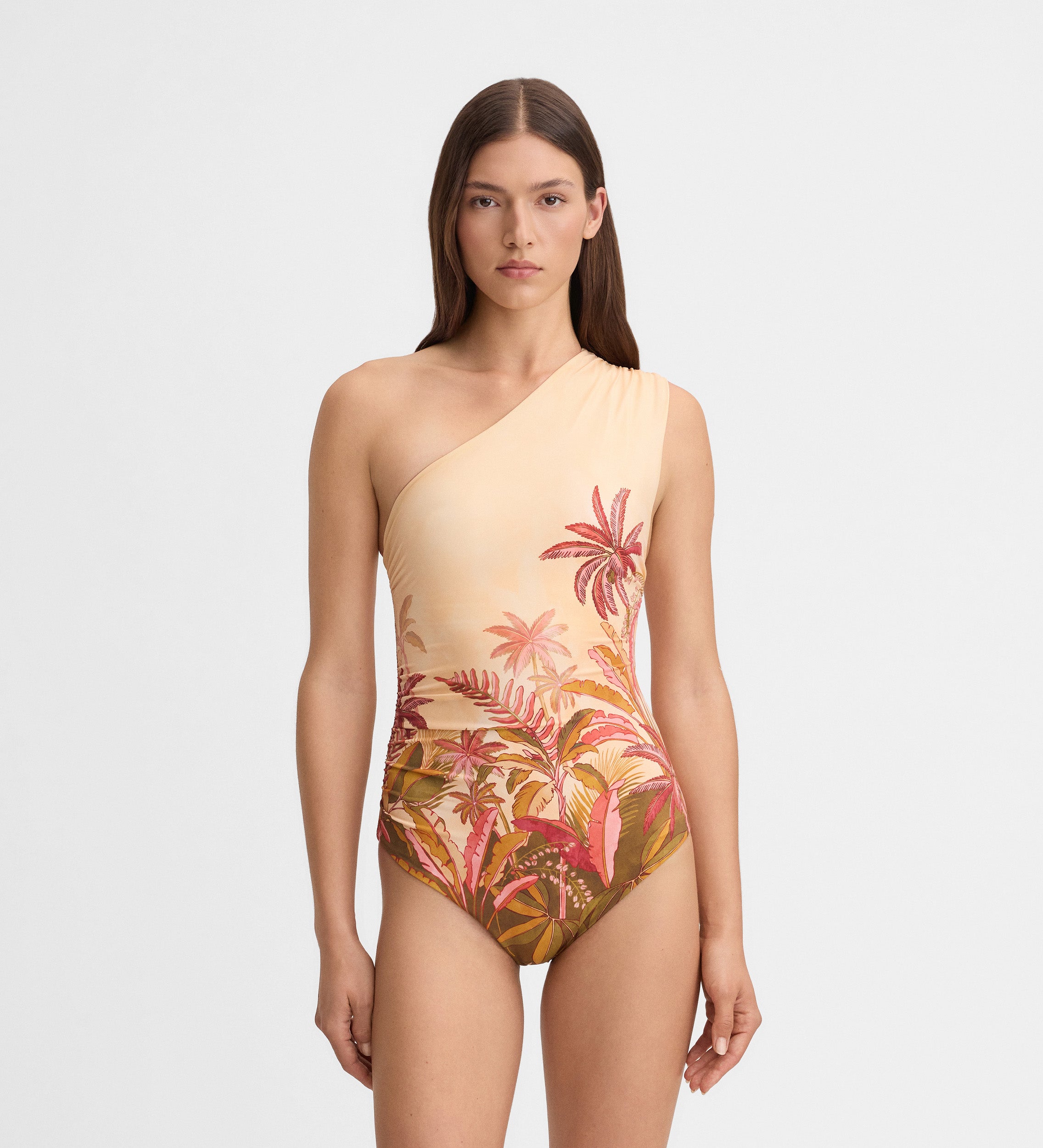 Printed asymmetric neckline swimsuit