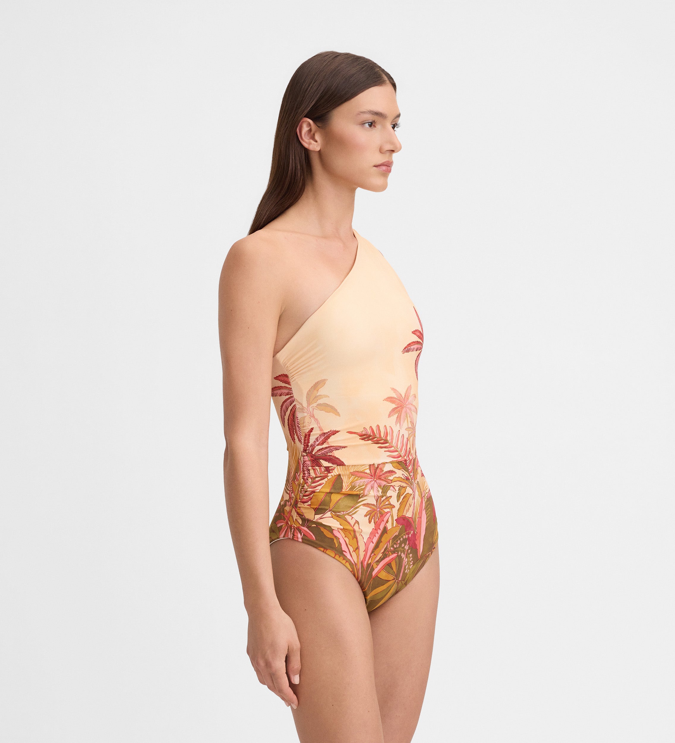 Printed asymmetric neckline swimsuit