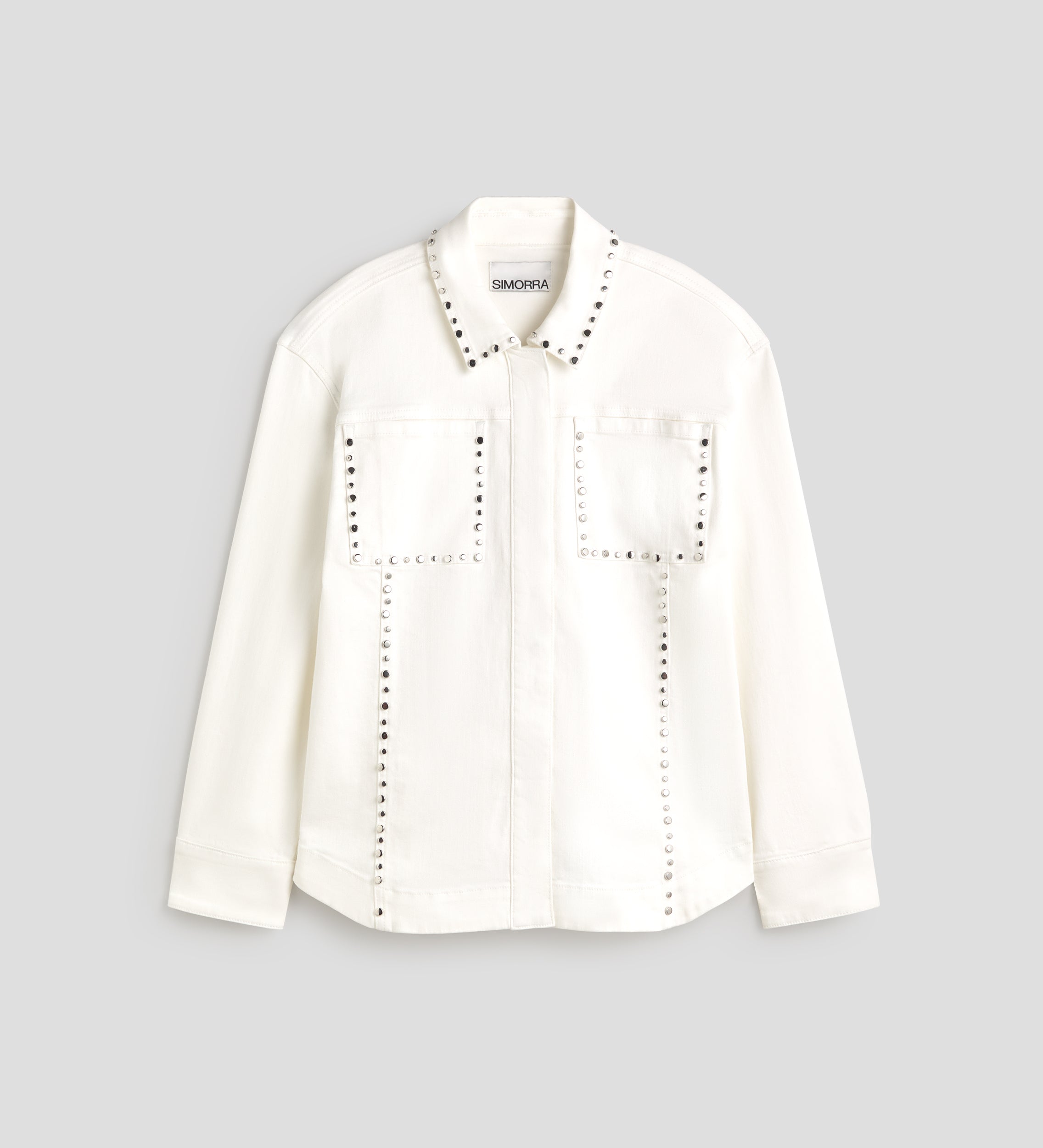 Denim overshirt rivets