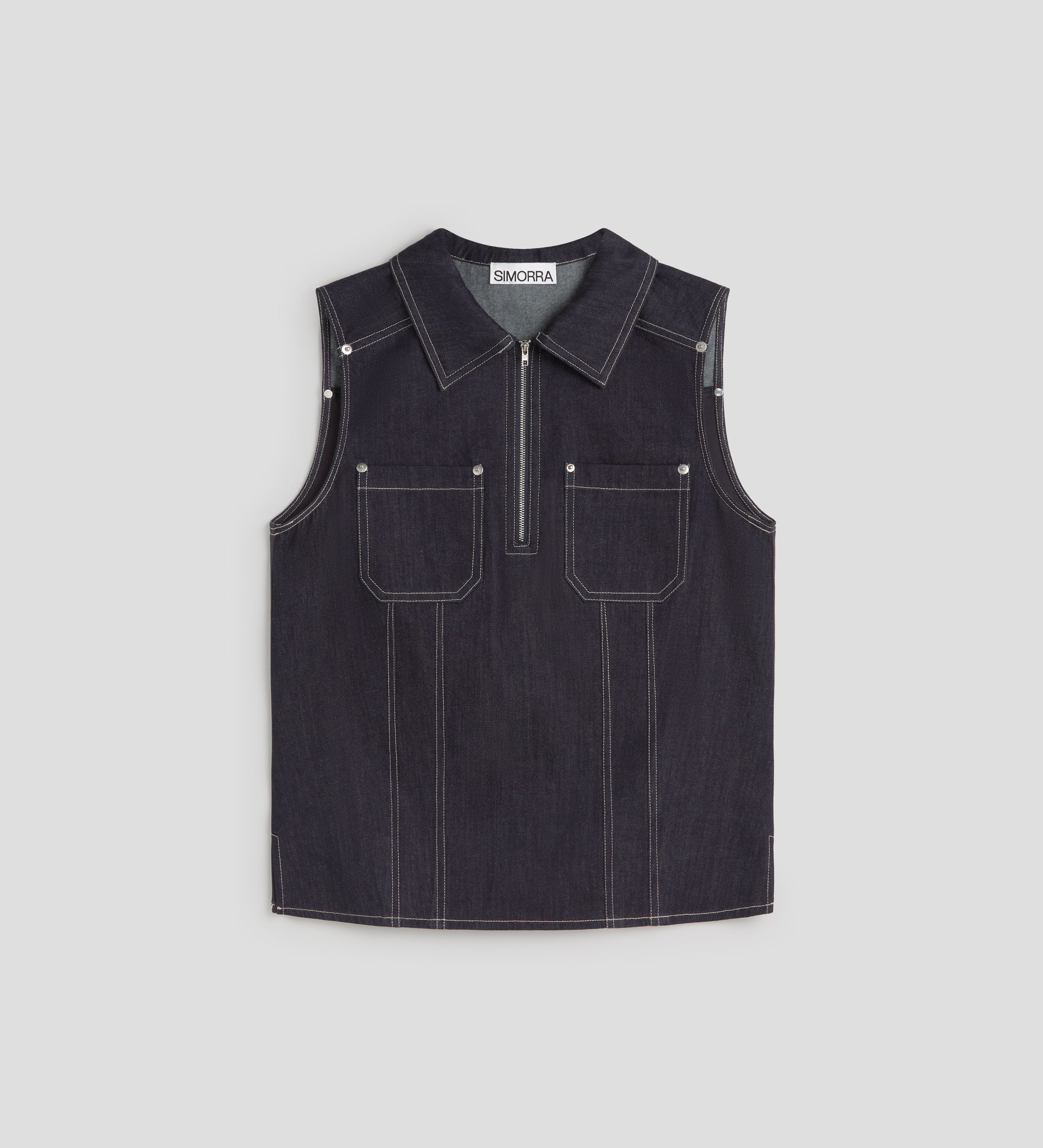 Top denim pespuntes