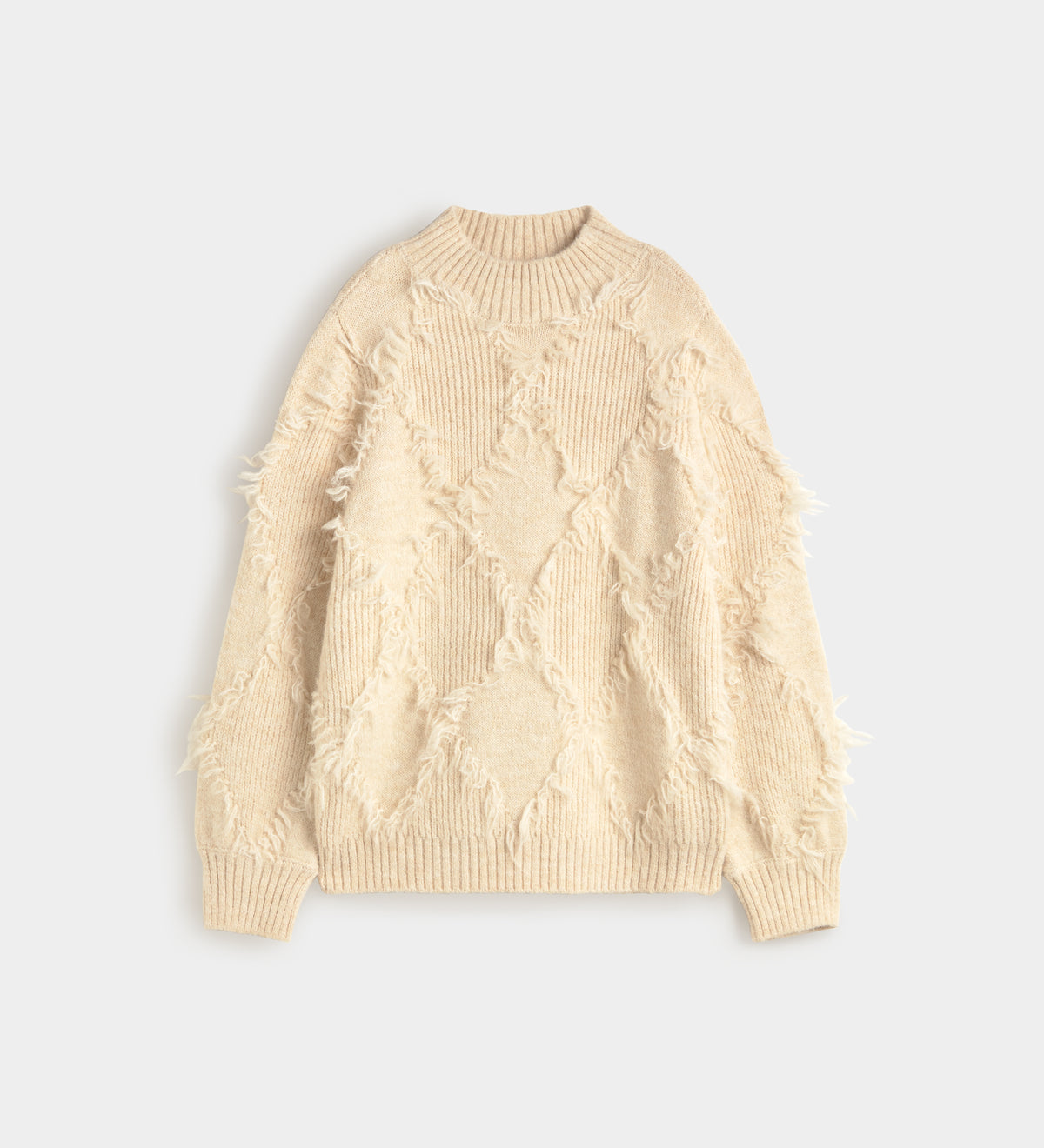 Fringed diamond-pattern sweater
