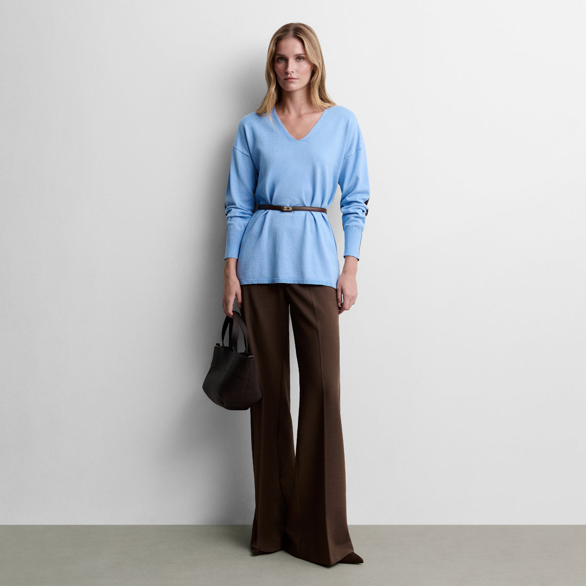 Two-tone sweater with belt