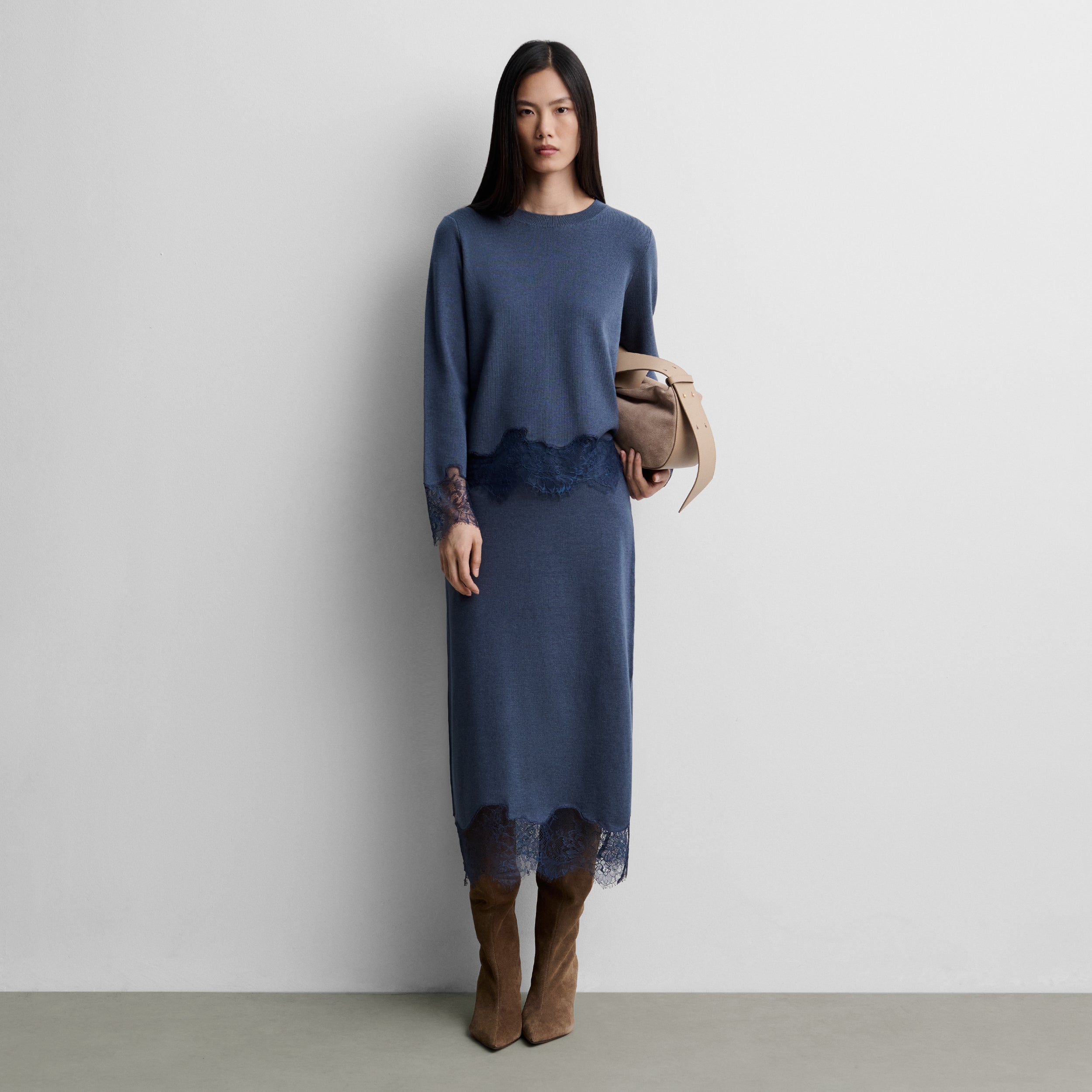 Knit sweater with lace trim