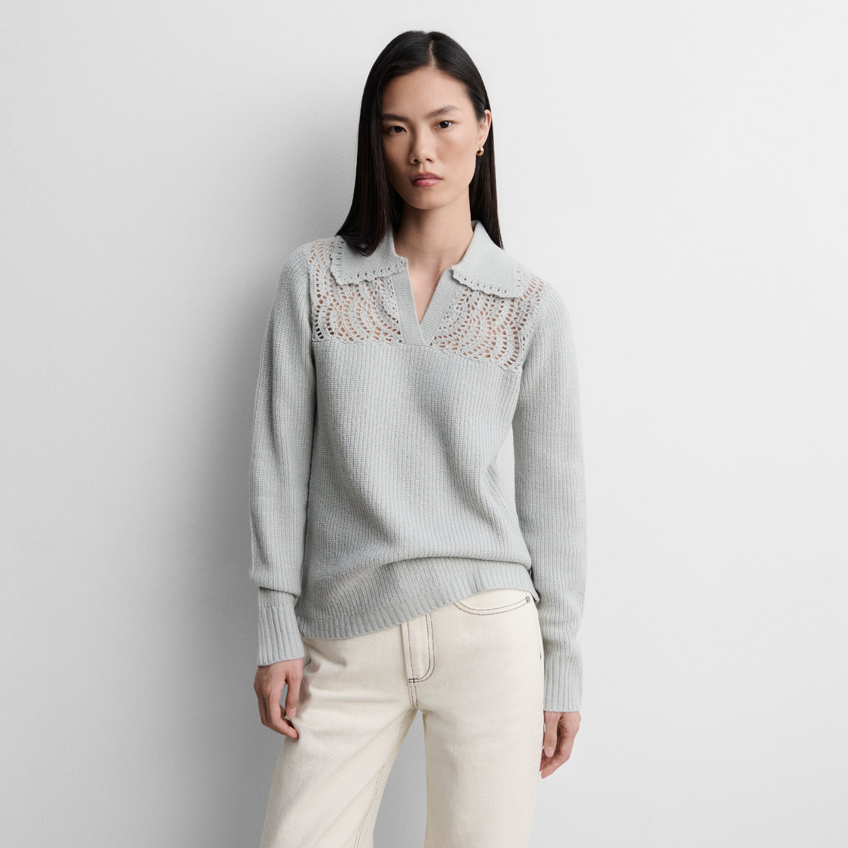 Polo sweater with openwork detail