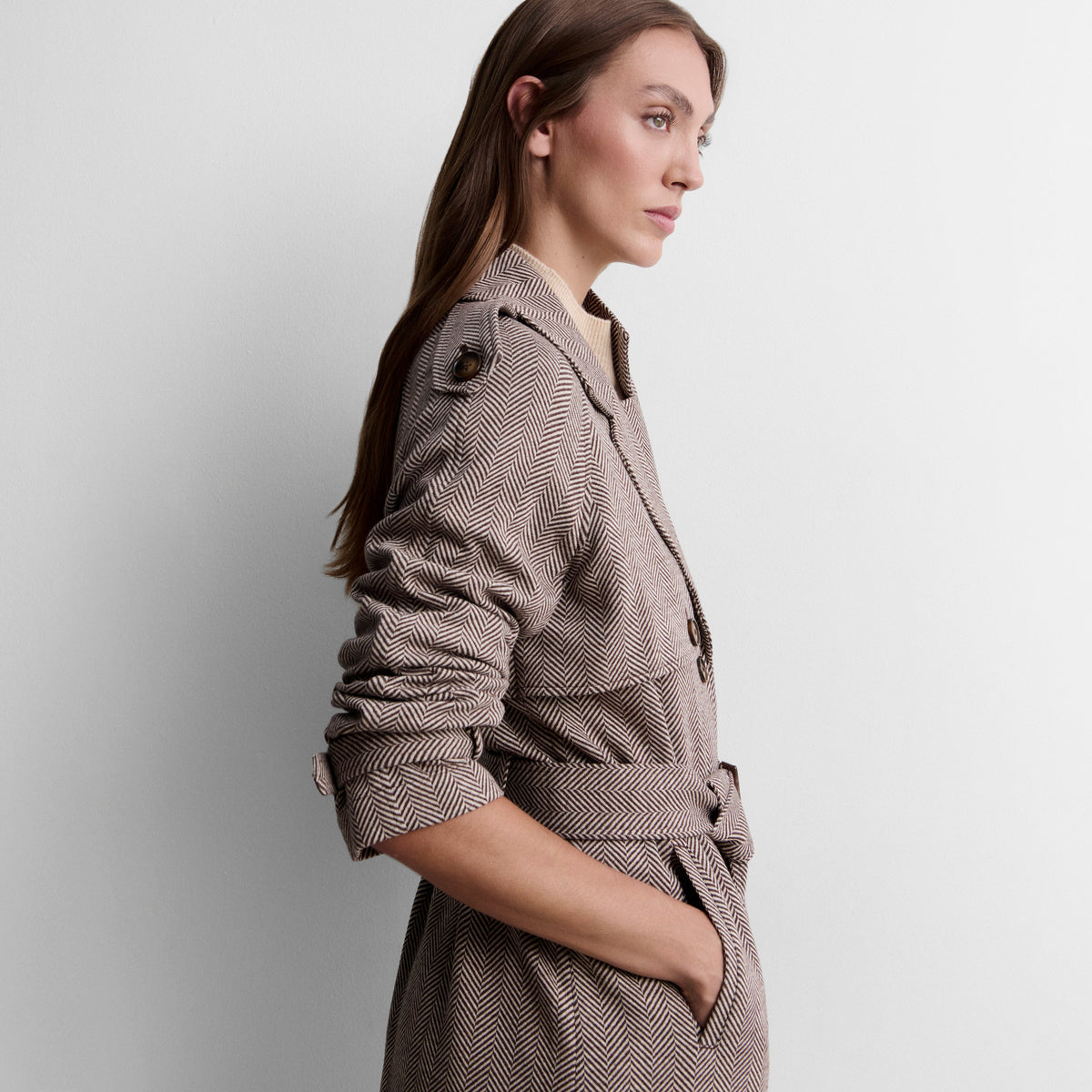 Long herringbone trench coat