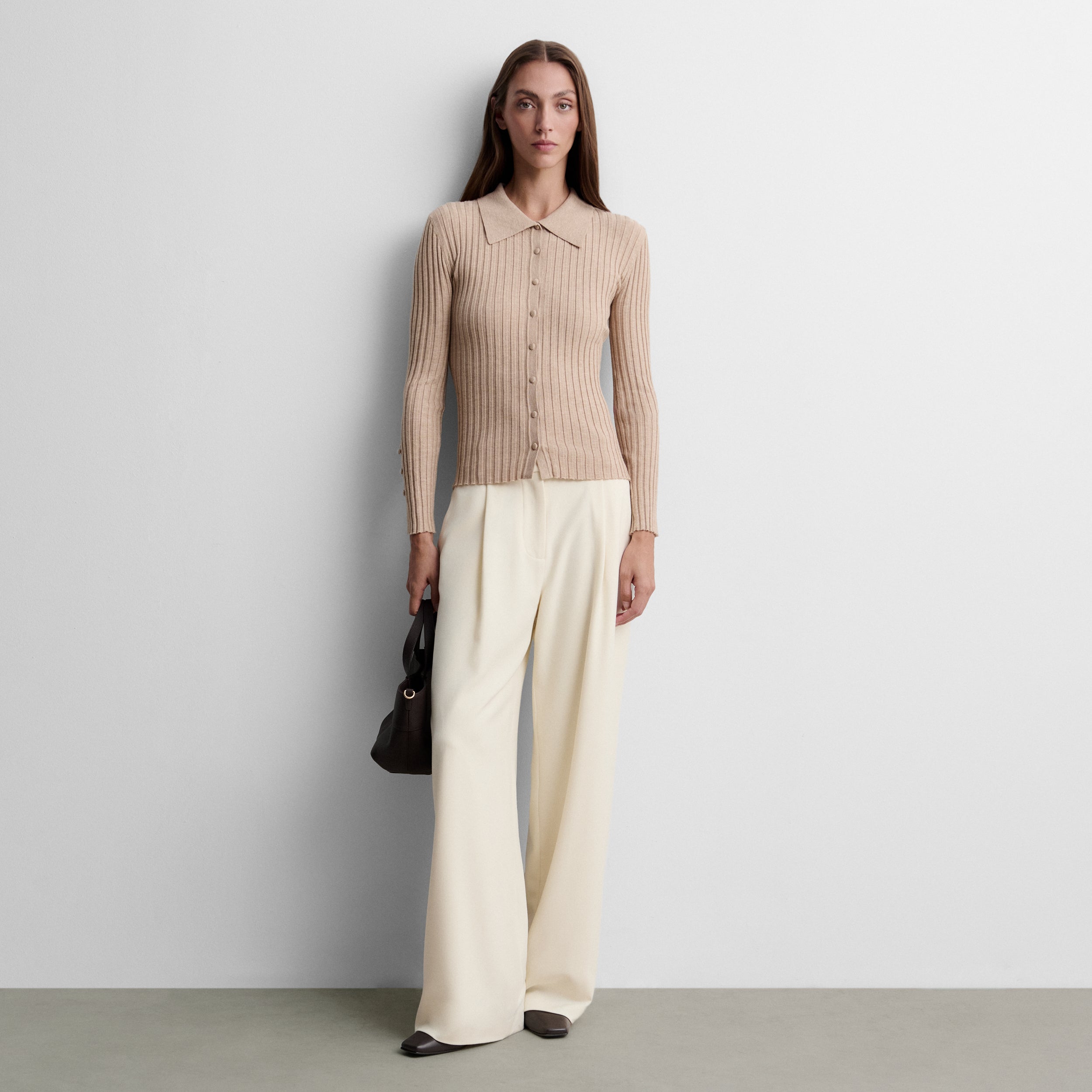 Knit cardigan with shirt collar