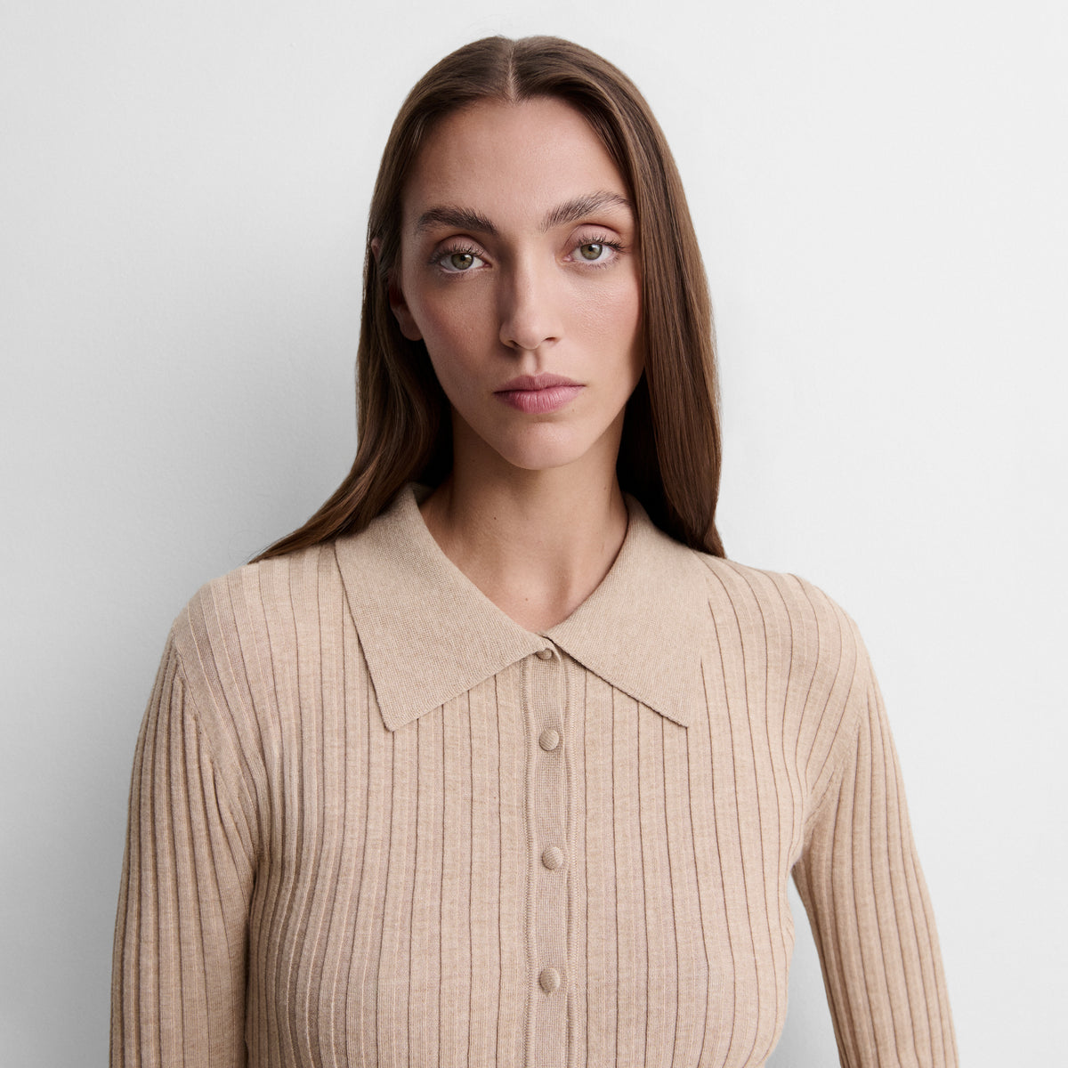Knit cardigan with shirt collar