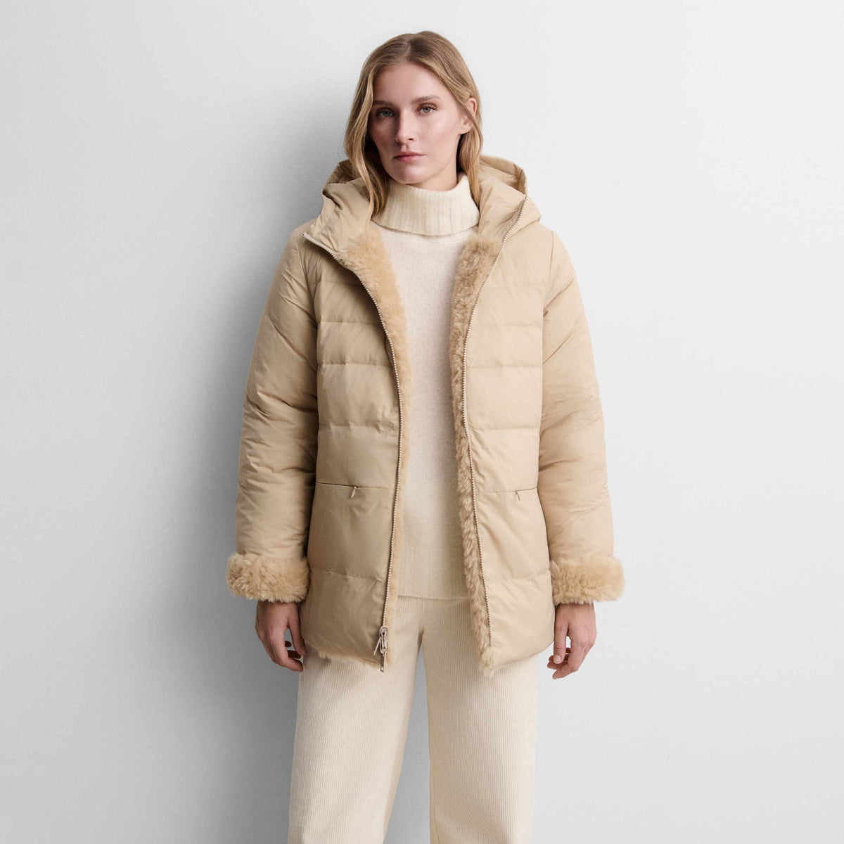 Reversible faux fur parka