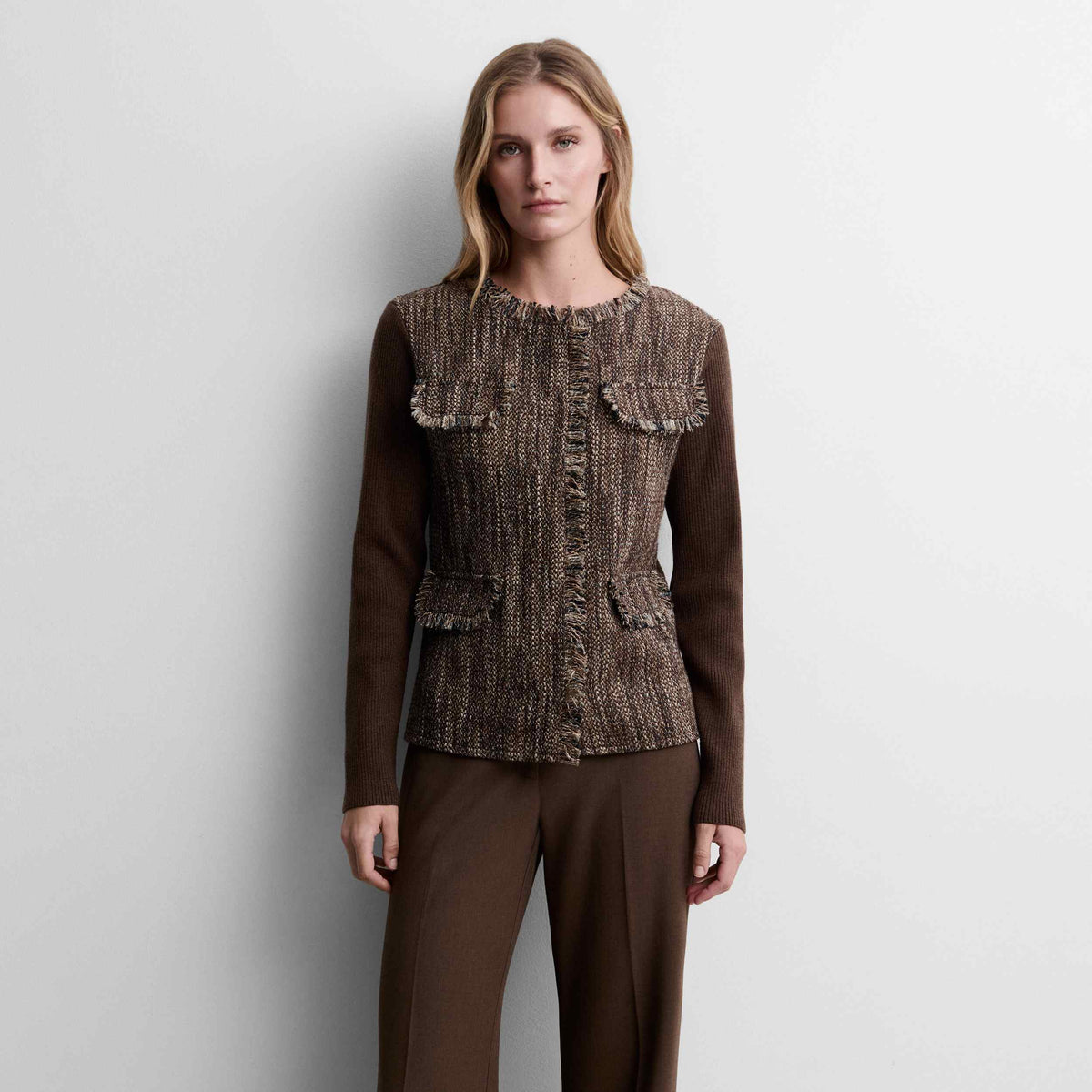 Two-material cardigan