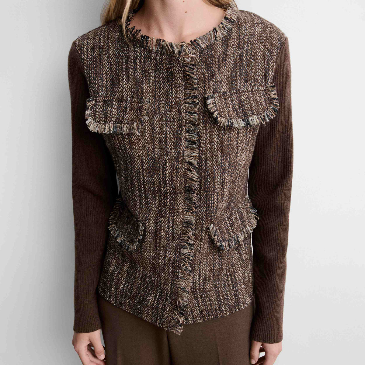 Two-material cardigan
