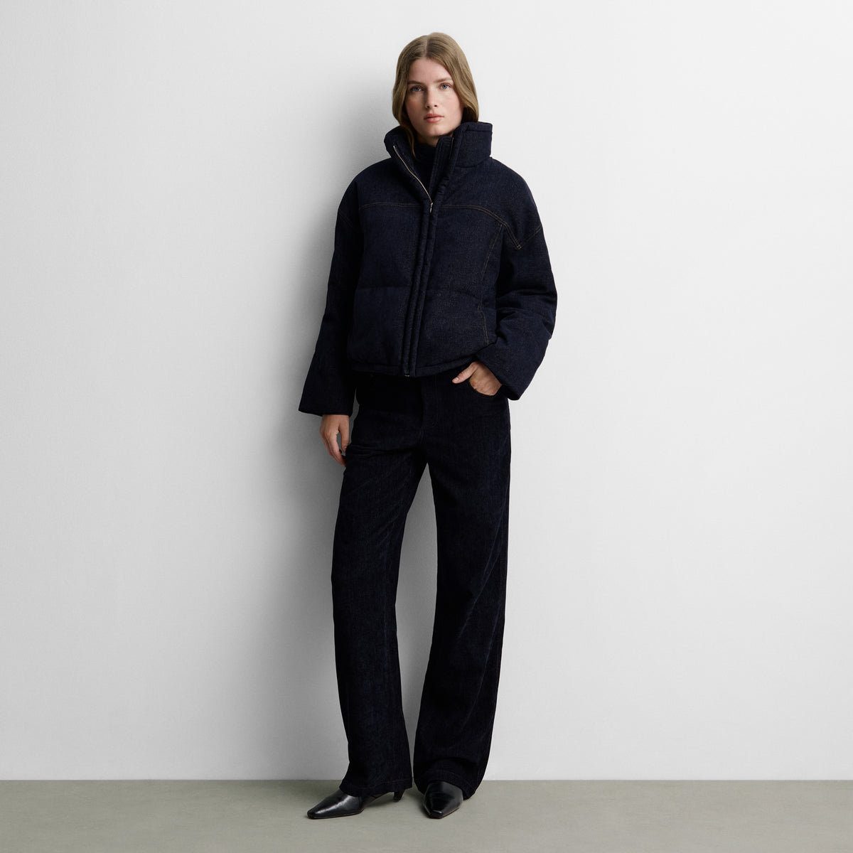 Pantalón recto efecto denim