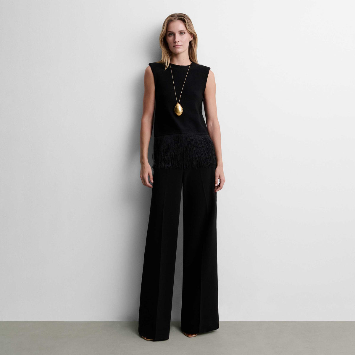 Lurex knit top with fringe