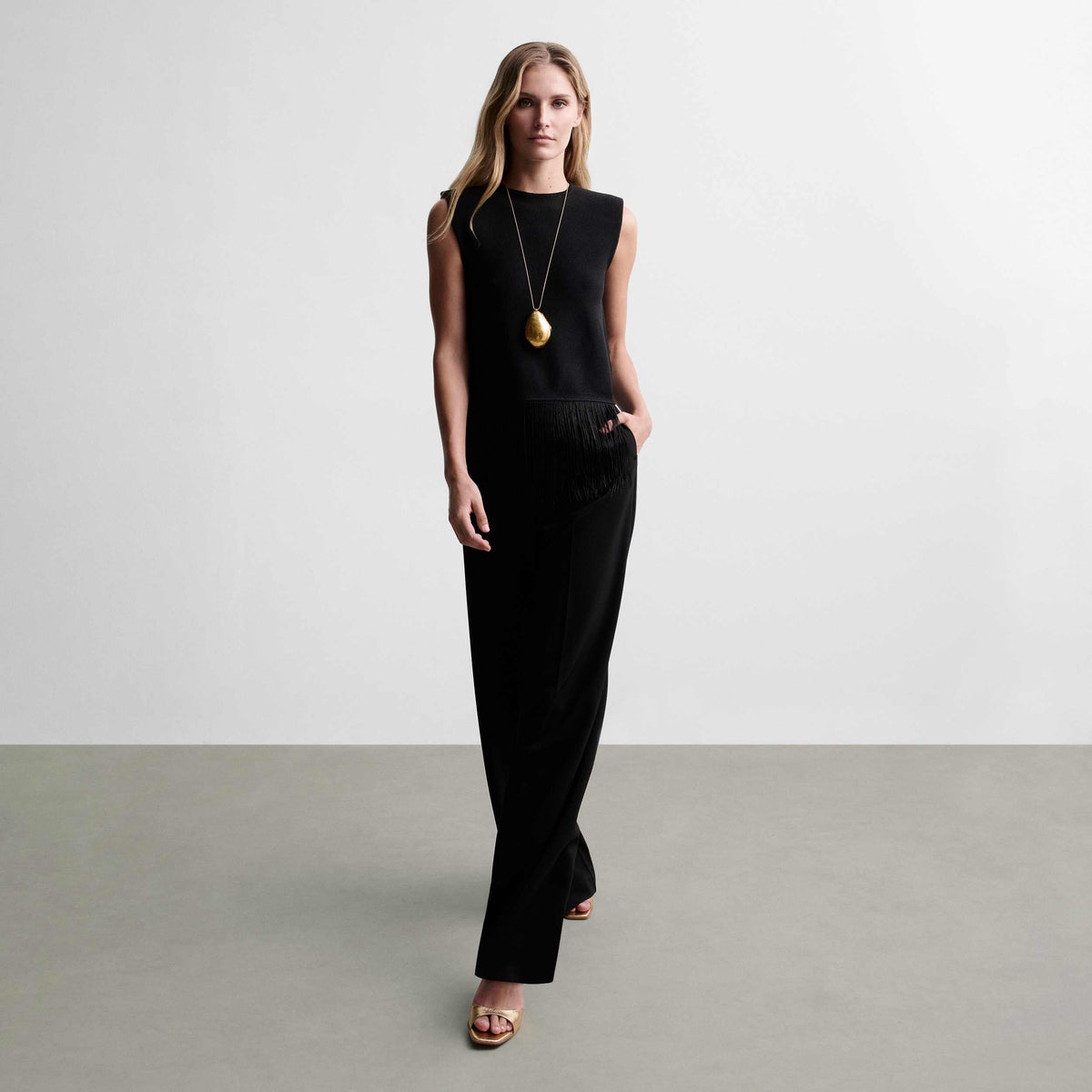 Lurex knit top with fringe