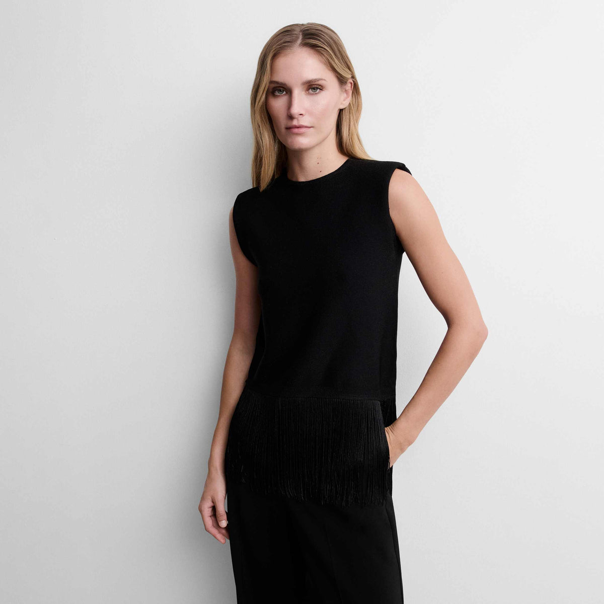 Lurex knit top with fringe