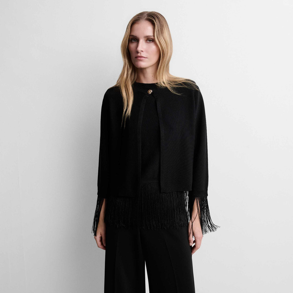 Lurex knit bolero with fringe