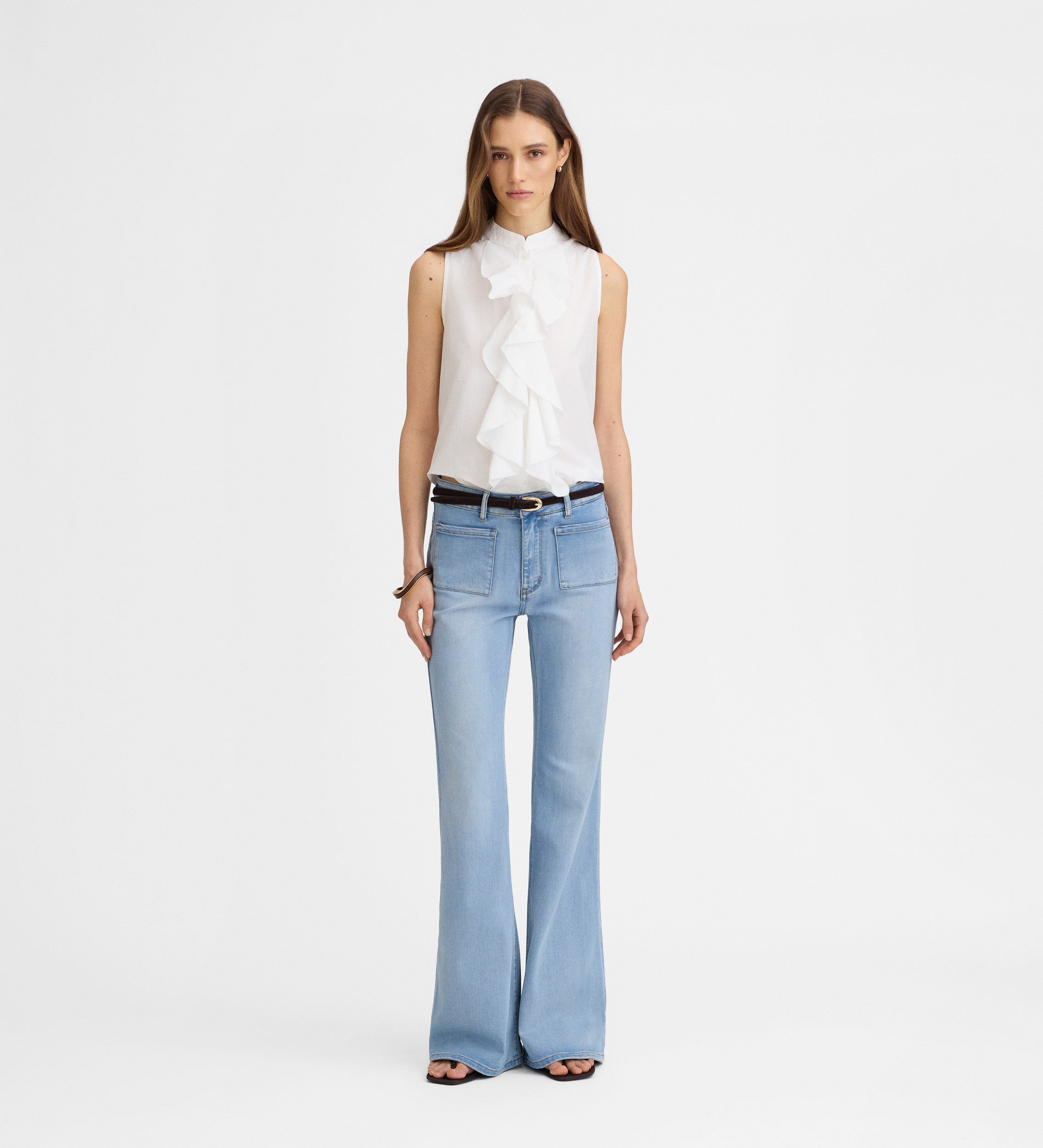 Denim pants with patch pockets