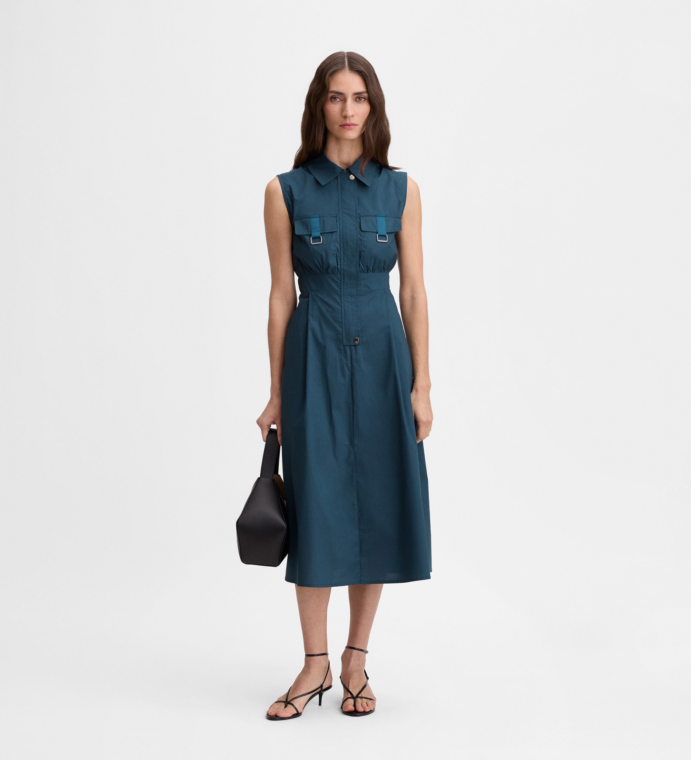 Buckled shirt midi dress