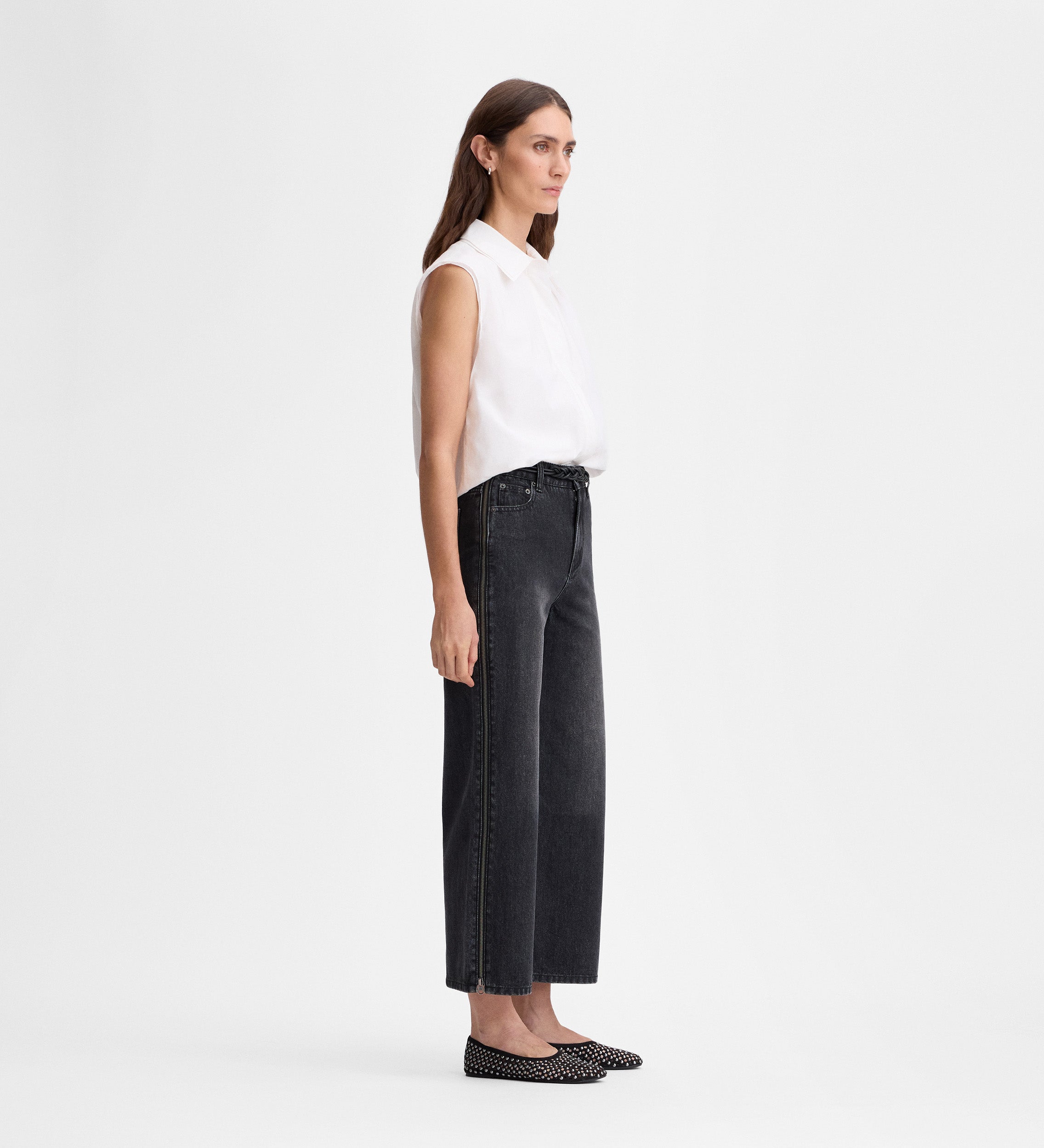 Pantalón vaquero crop cremalleras