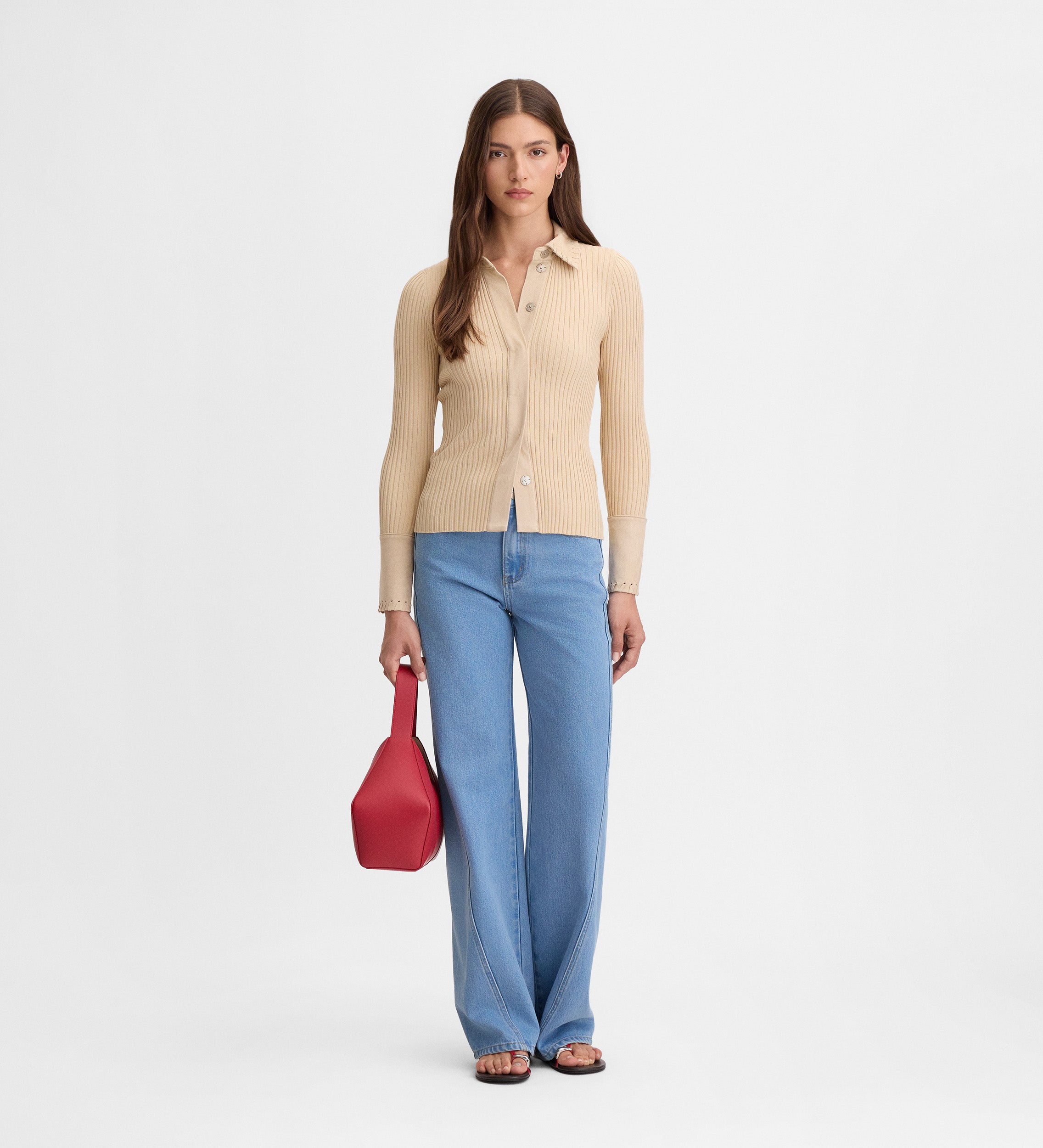 Short bi-material cardigan