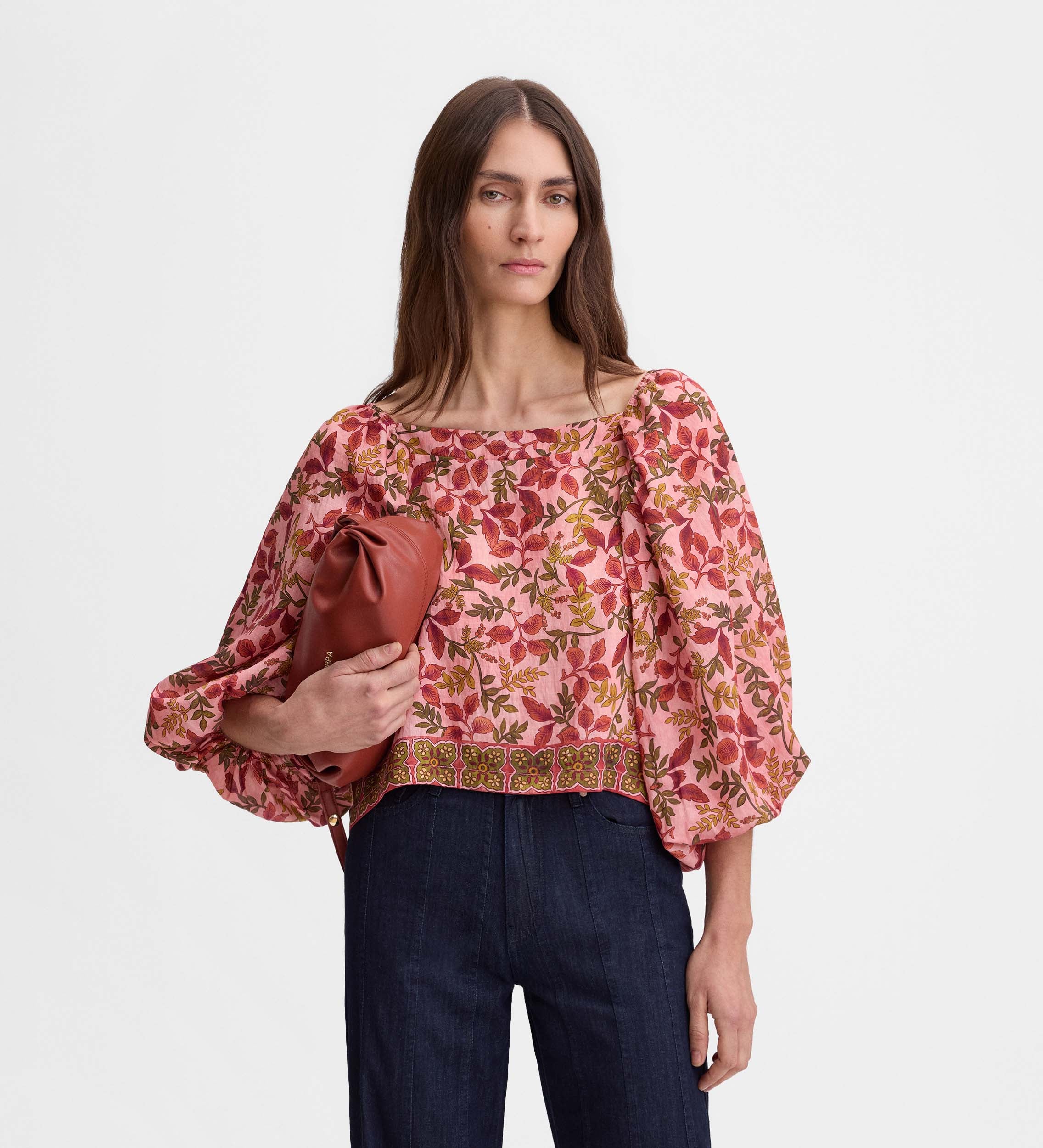 Top estampado manga abullonada