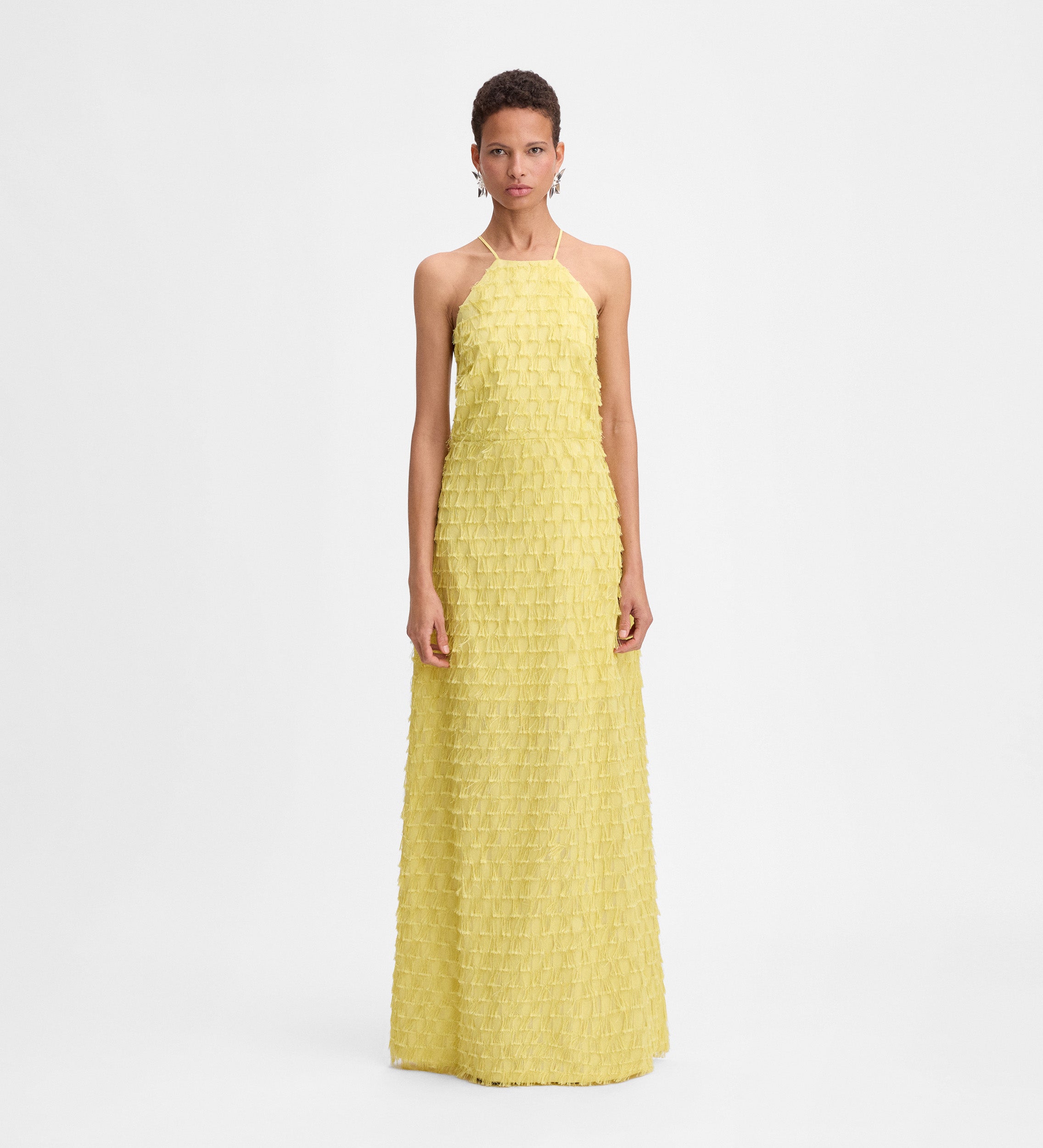 Robe longue jacquard franges