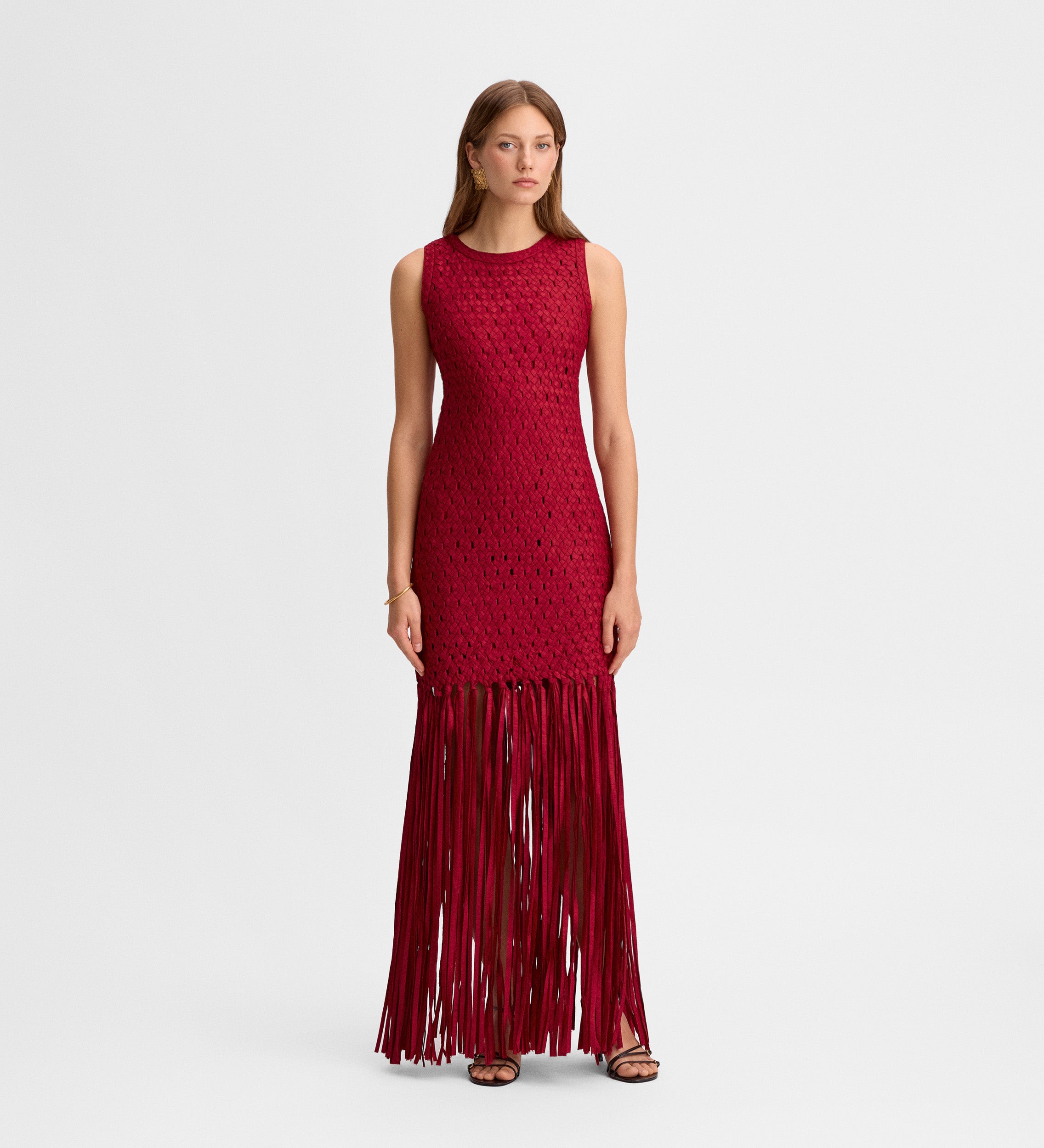 Vestido tafetán flecos