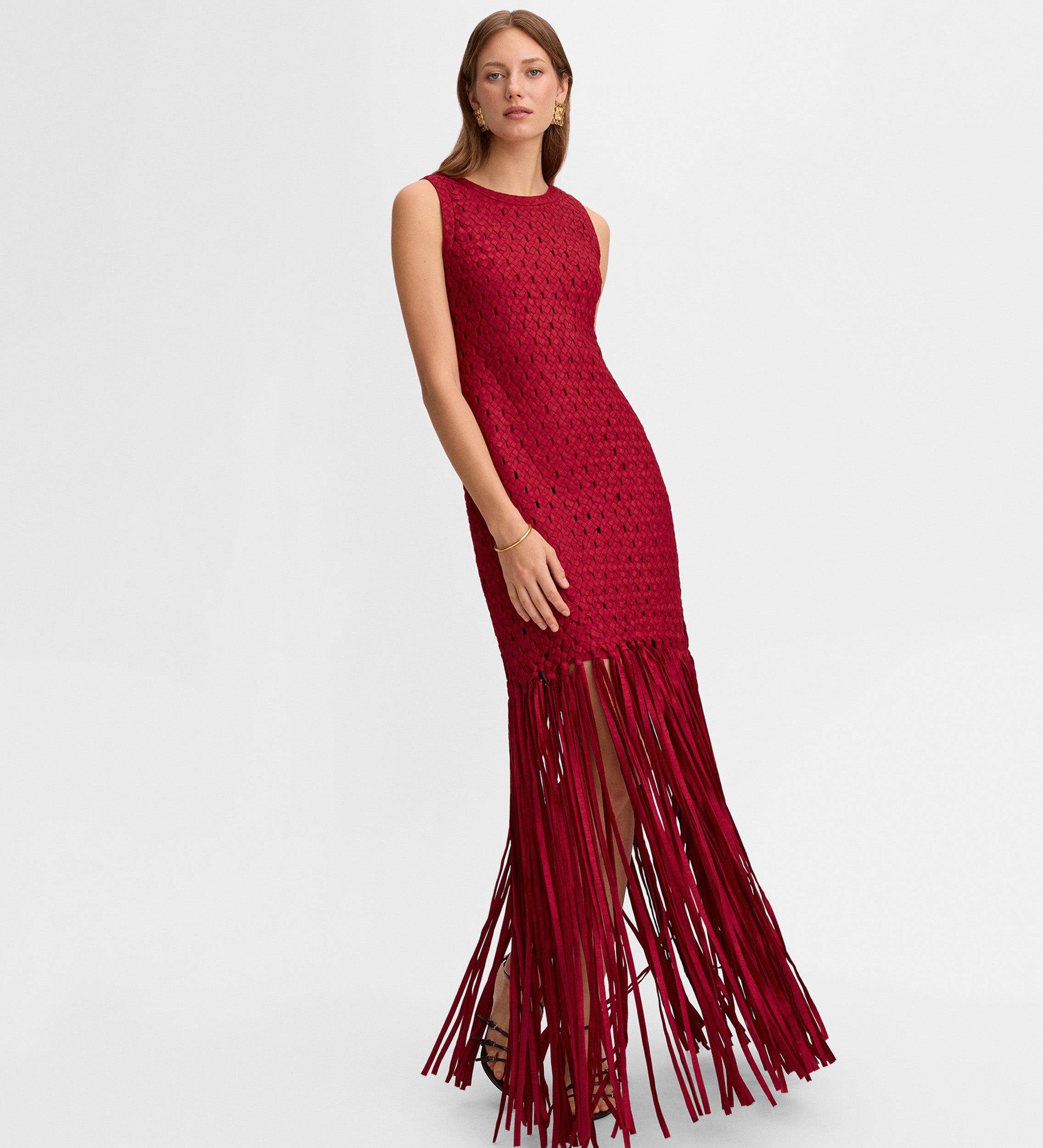 Vestido tafetán flecos