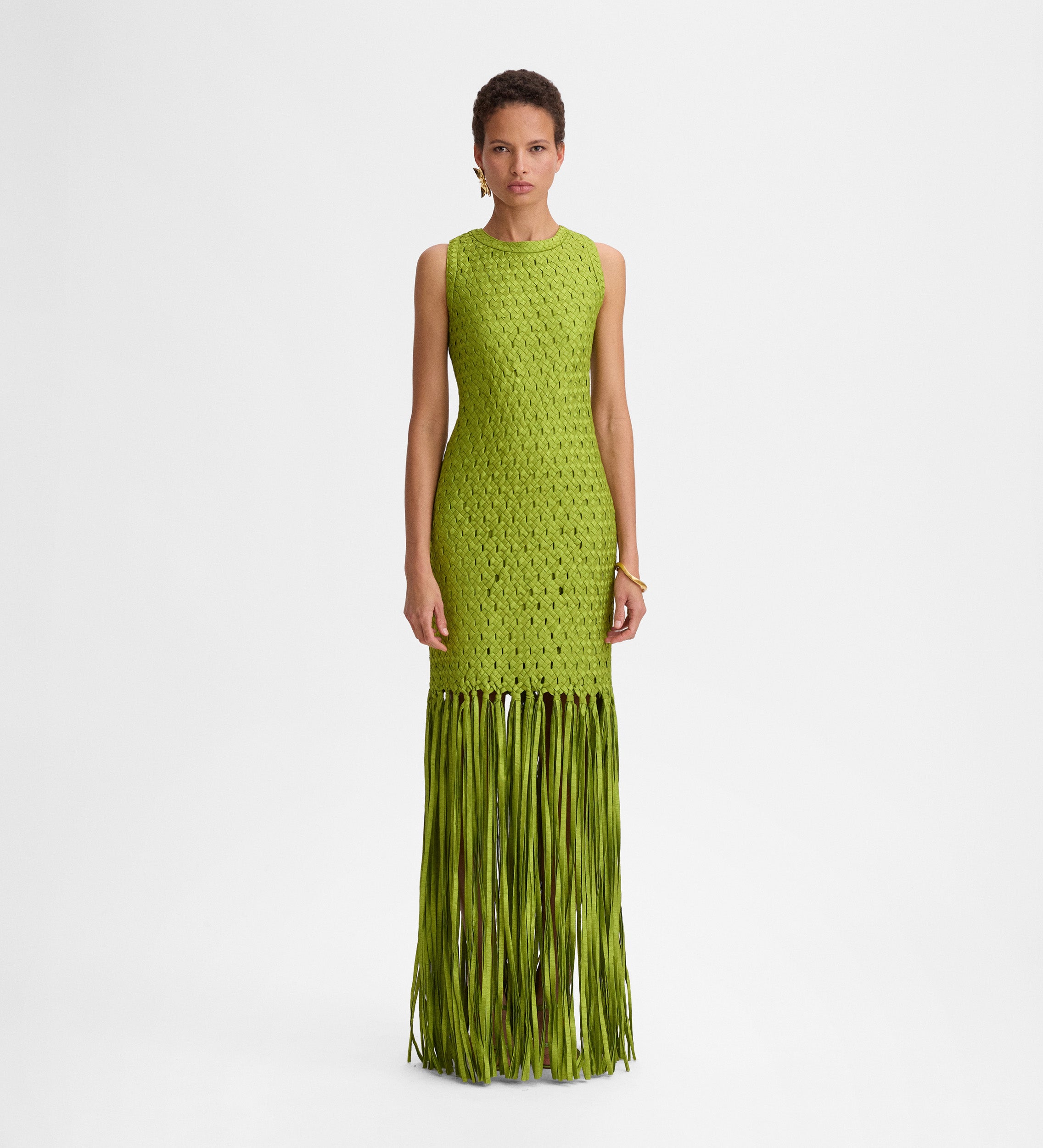 Robe en taffetas à franges