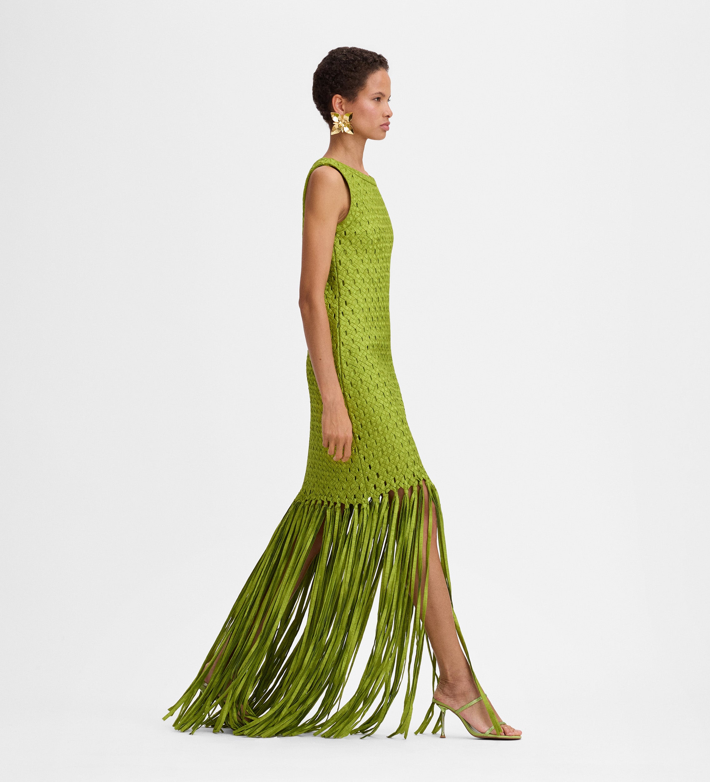Vestido tafetán flecos